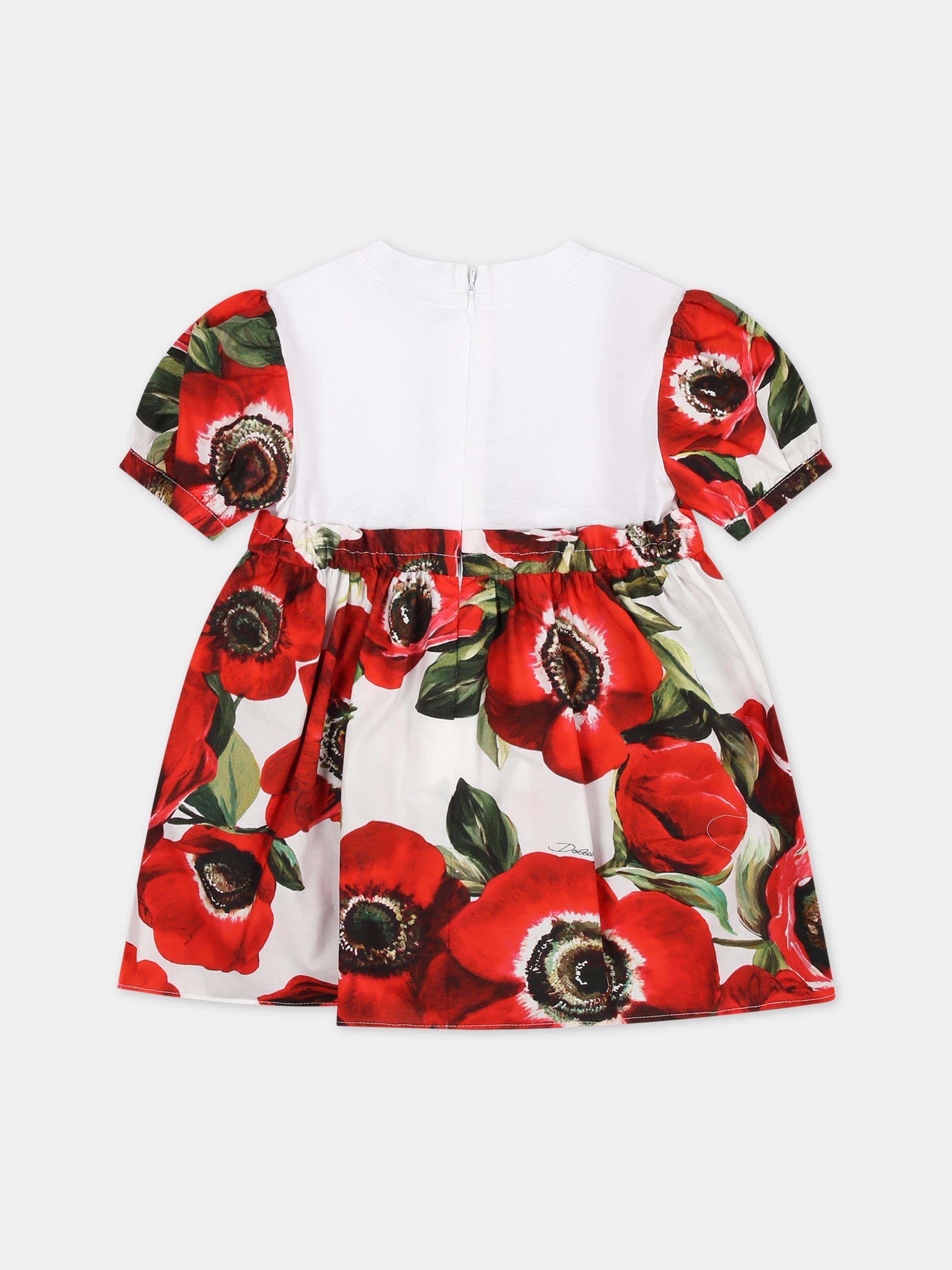 Vestito rosso per neonata con fiore Anemone all-over,Dolce & Gabbana Kids,L2JD6K G7M2E S9000