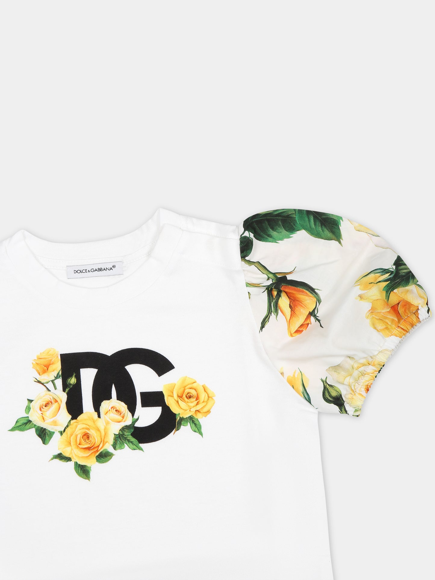 T-shirt bianca per neonata a fantasia flowering,Dolce & Gabbana Kids,L2JTKK G7K6J HA3VO