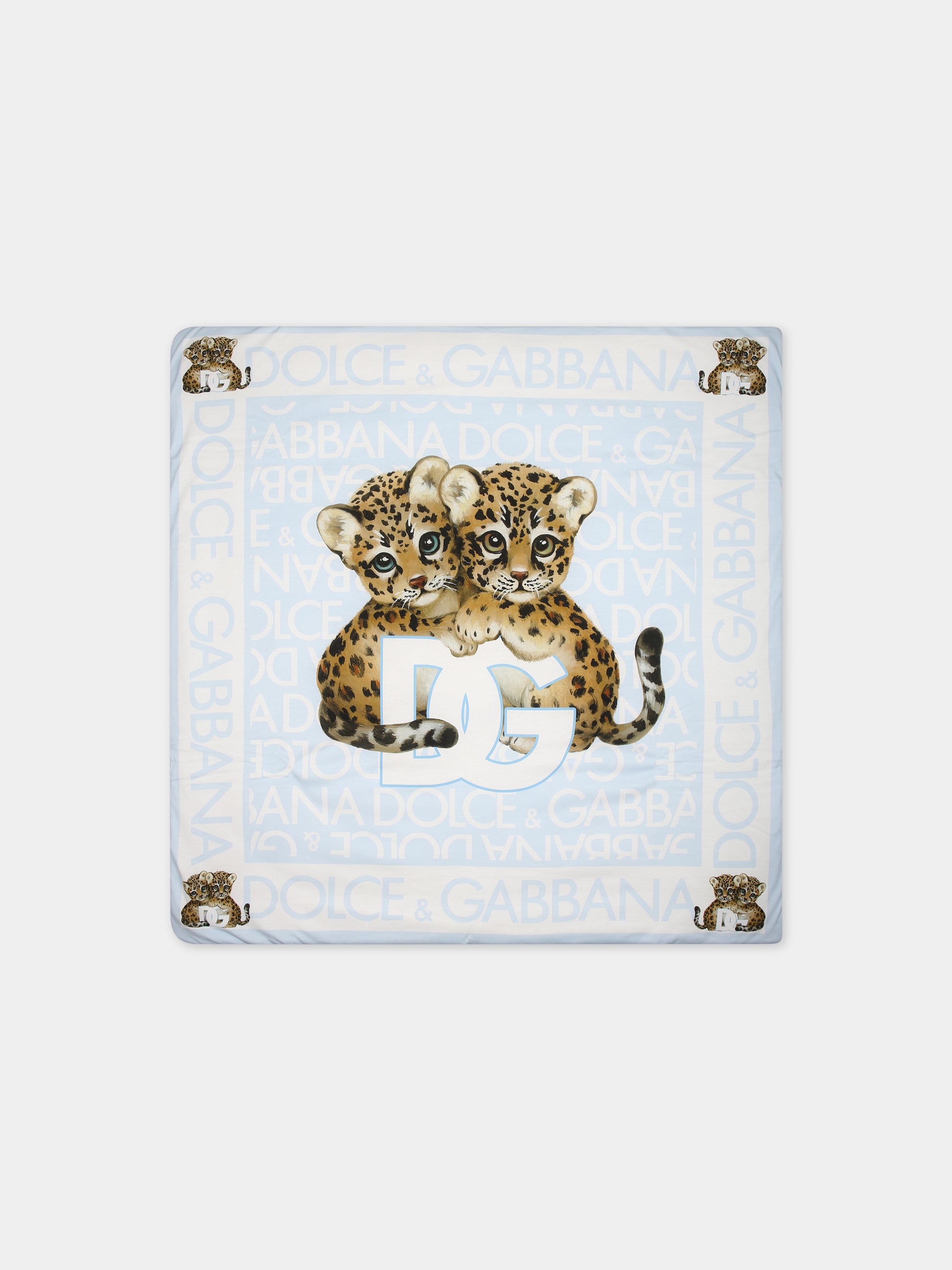 Coperta celeste per neonato con logo e leopardi,Dolce & Gabbana Kids,LNJAE1 G7KR0 S9000