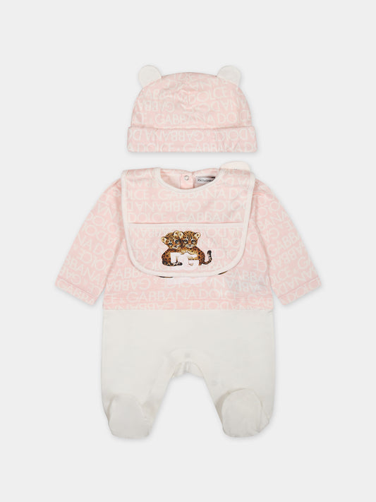 Set rosa per neonata con logo e leopardi,Dolce & Gabbana Kids,L2JO1U G7KQ6 S9000