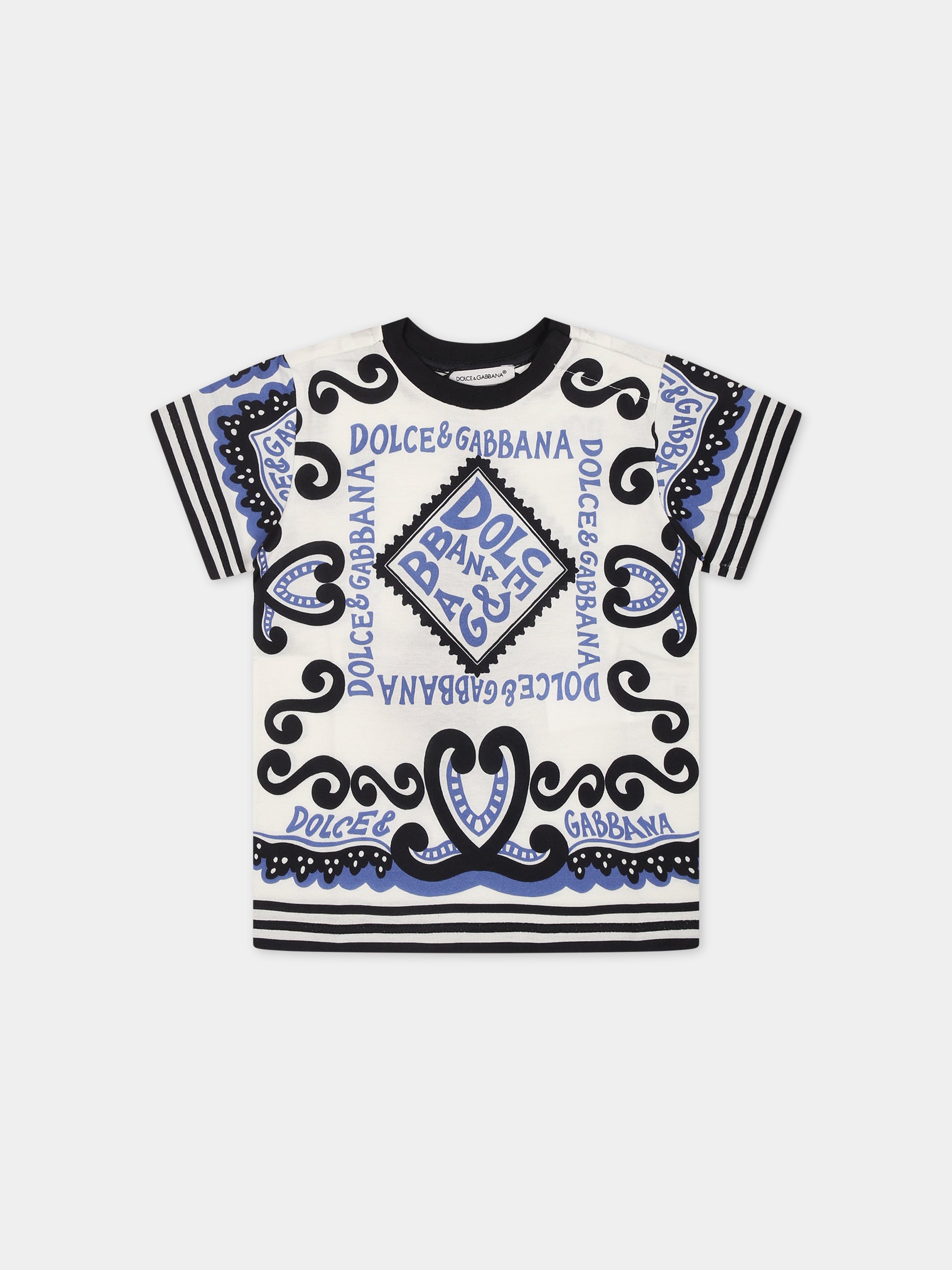 T-shirt bianca per neonato con stampa bandana e logo,Dolce & Gabbana Kids,L1JTEY G7L1B HC4XR