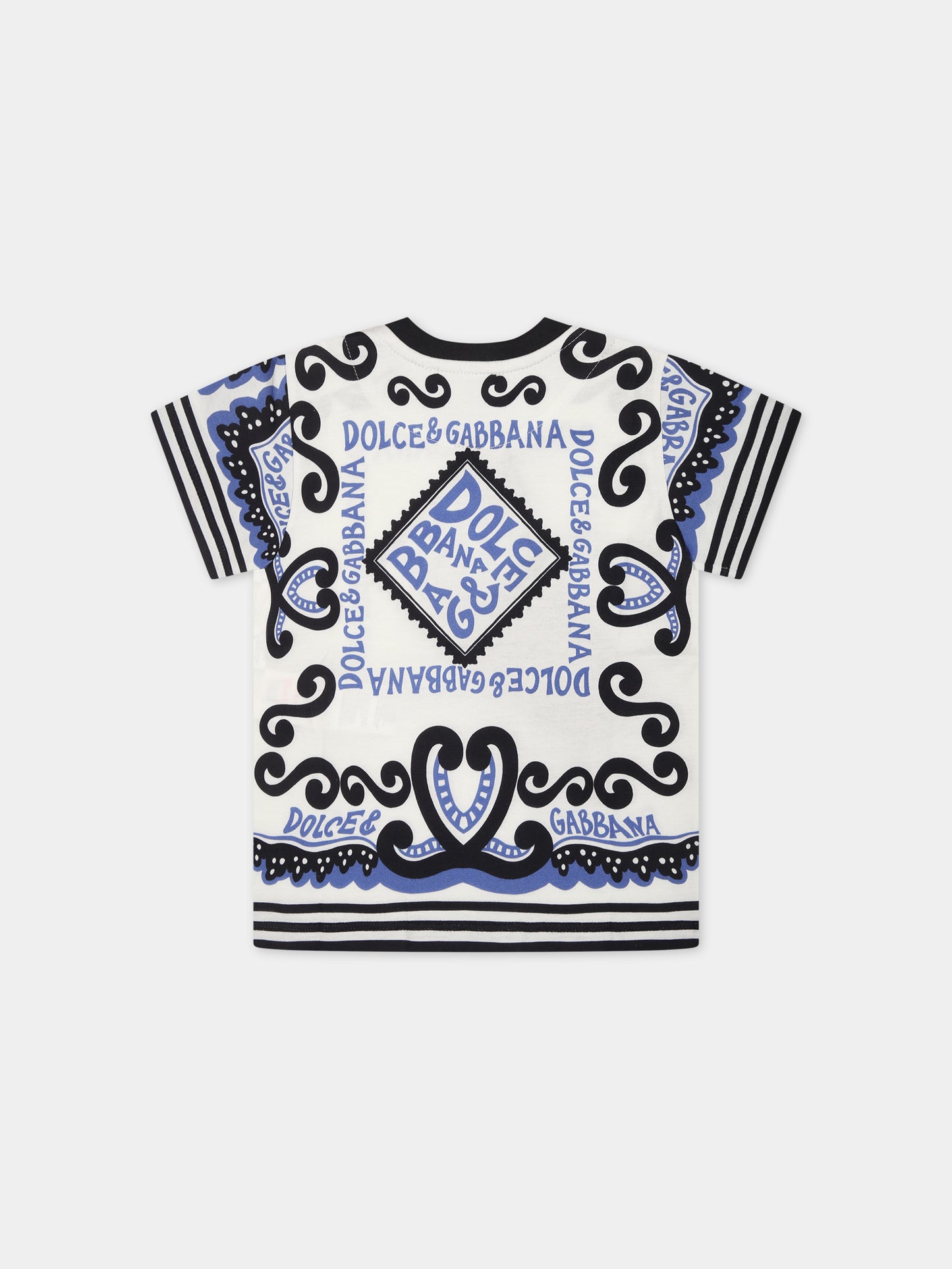 T-shirt bianca per neonato con stampa bandana e logo,Dolce & Gabbana Kids,L1JTEY G7L1B HC4XR