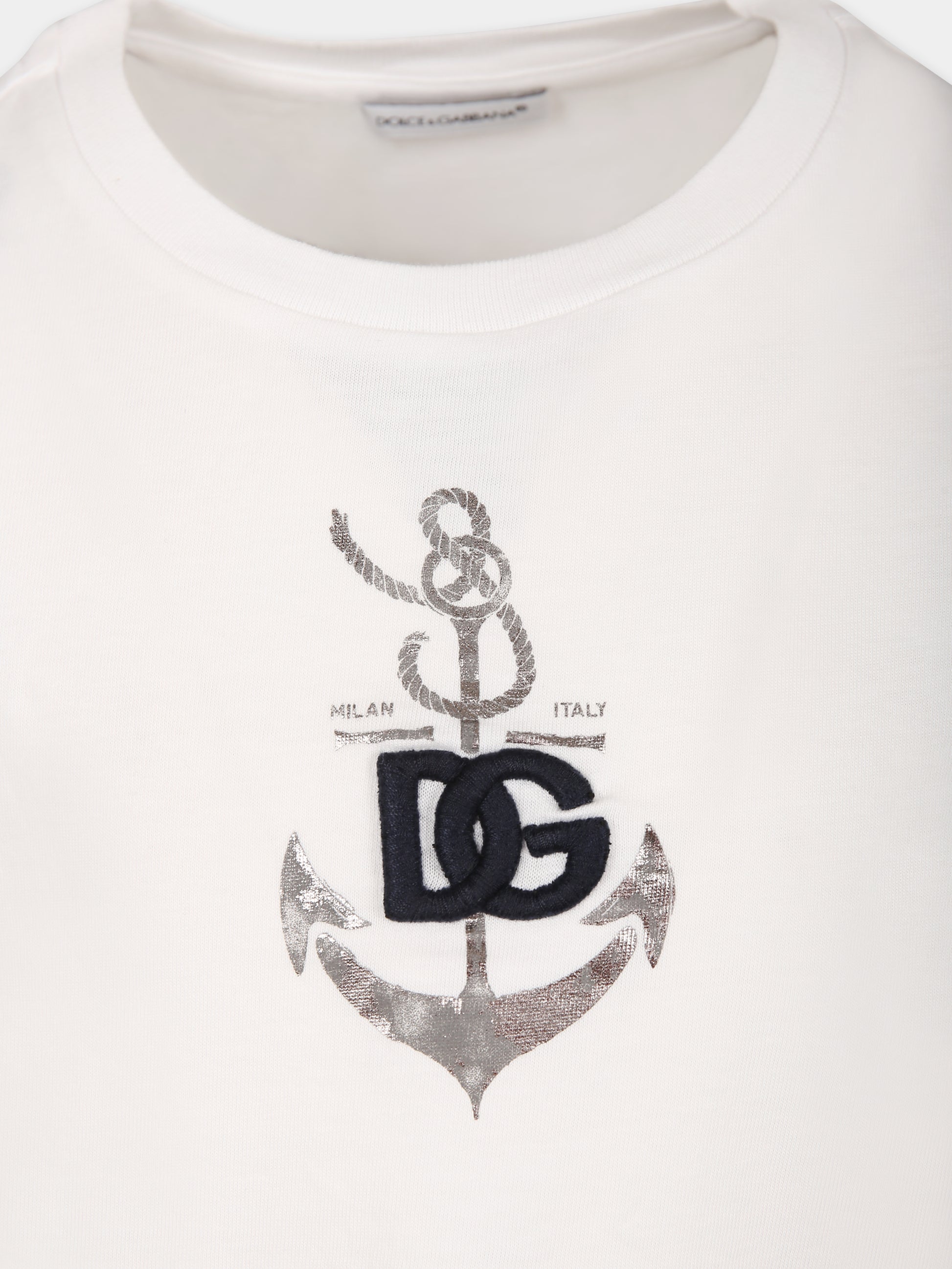 T-shirt bianca per bambino con iconico monogramma,Dolce & Gabbana Kids,L4JTEY G7L0A W0800