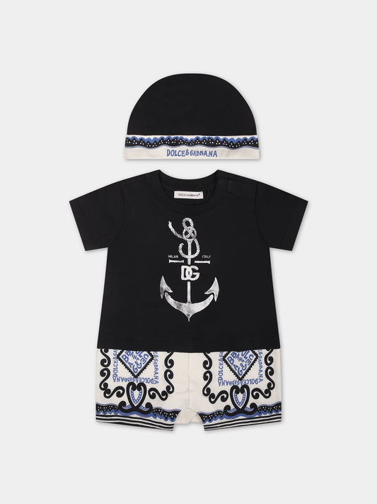 Set blu per neonato con stampa bandana e logo,Dolce & Gabbana Kids,L1JO6T G7M5U S9000