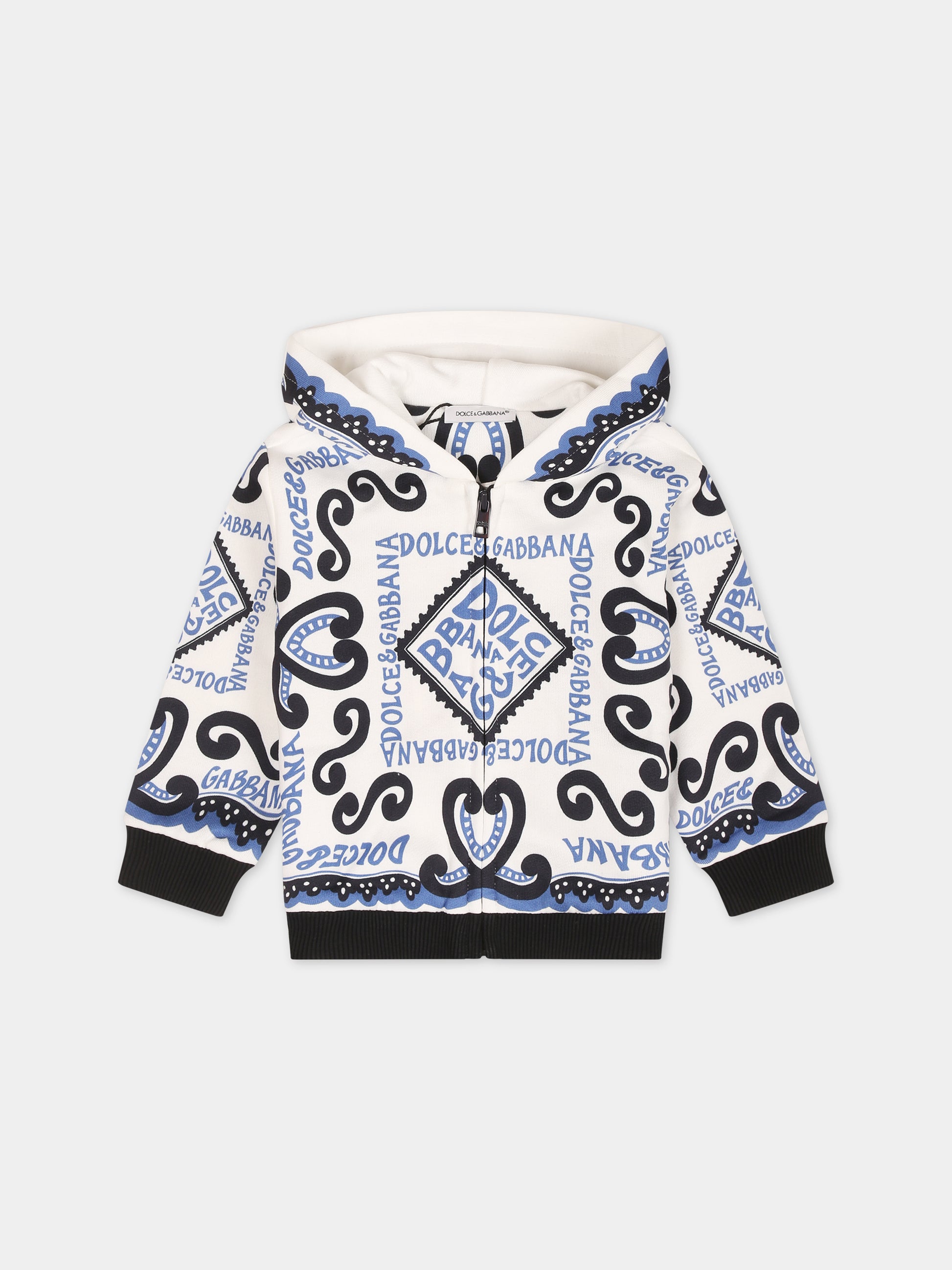 Felpa bianca per neonato con stampa bandana e logo,Dolce & Gabbana Kids,L1JWIT G7L0X HC4XR