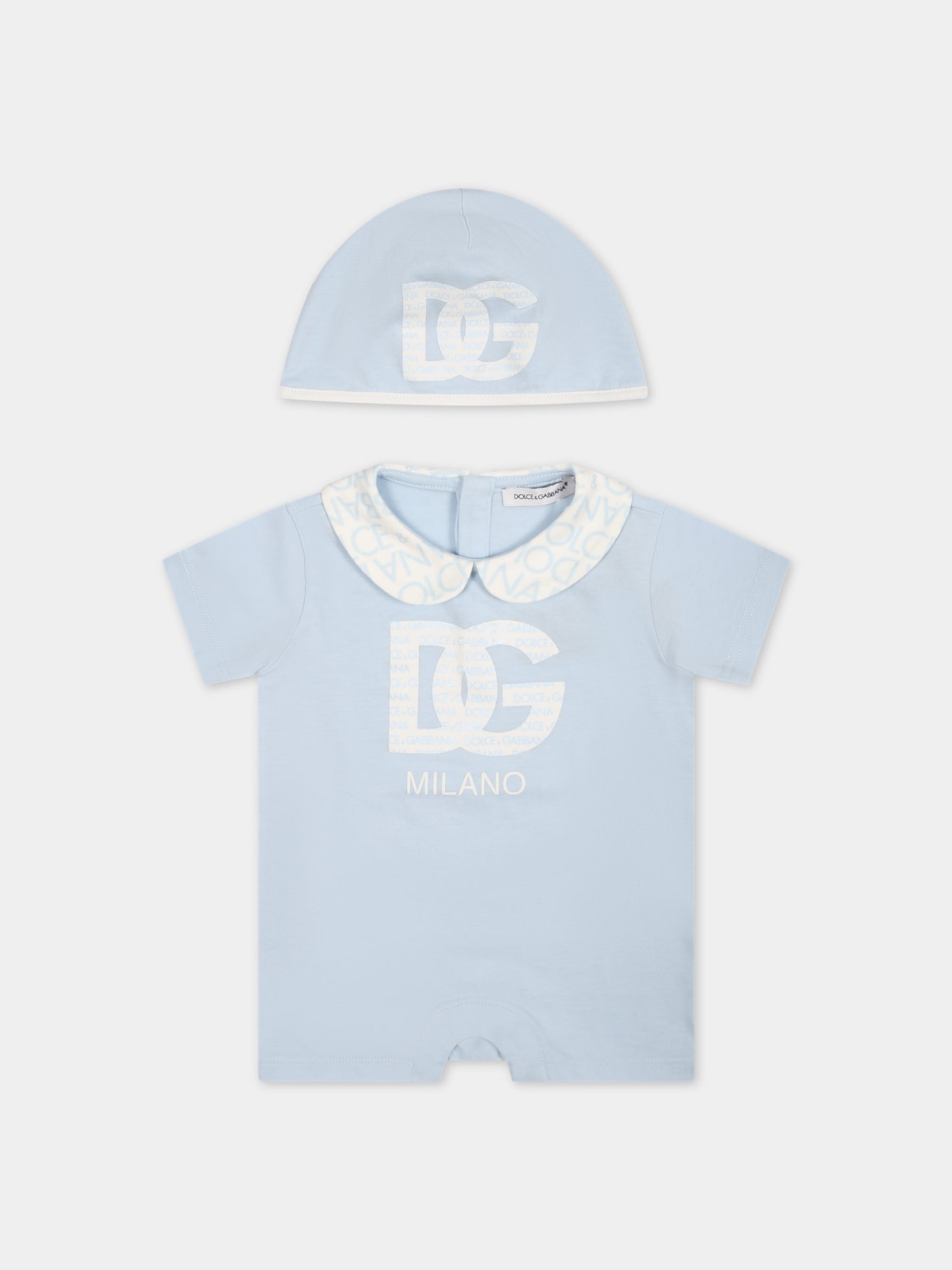 Pagliaccetto celeste per neonato con logo,Dolce & Gabbana Kids,L1JO7K G7L5N B3033