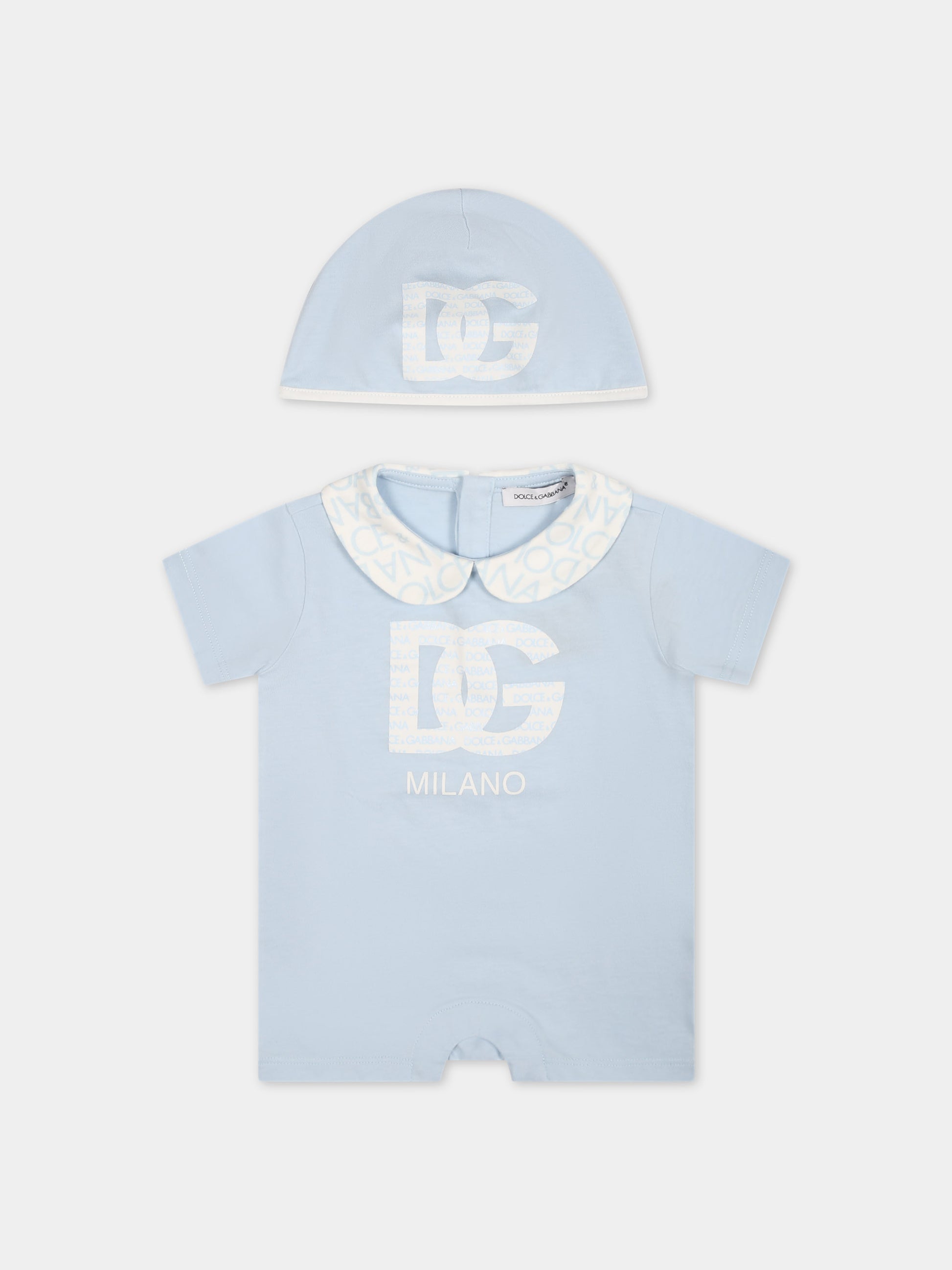 Pagliaccetto celeste per neonato con logo,Dolce & Gabbana Kids,L1JO7K G7L5N B3033