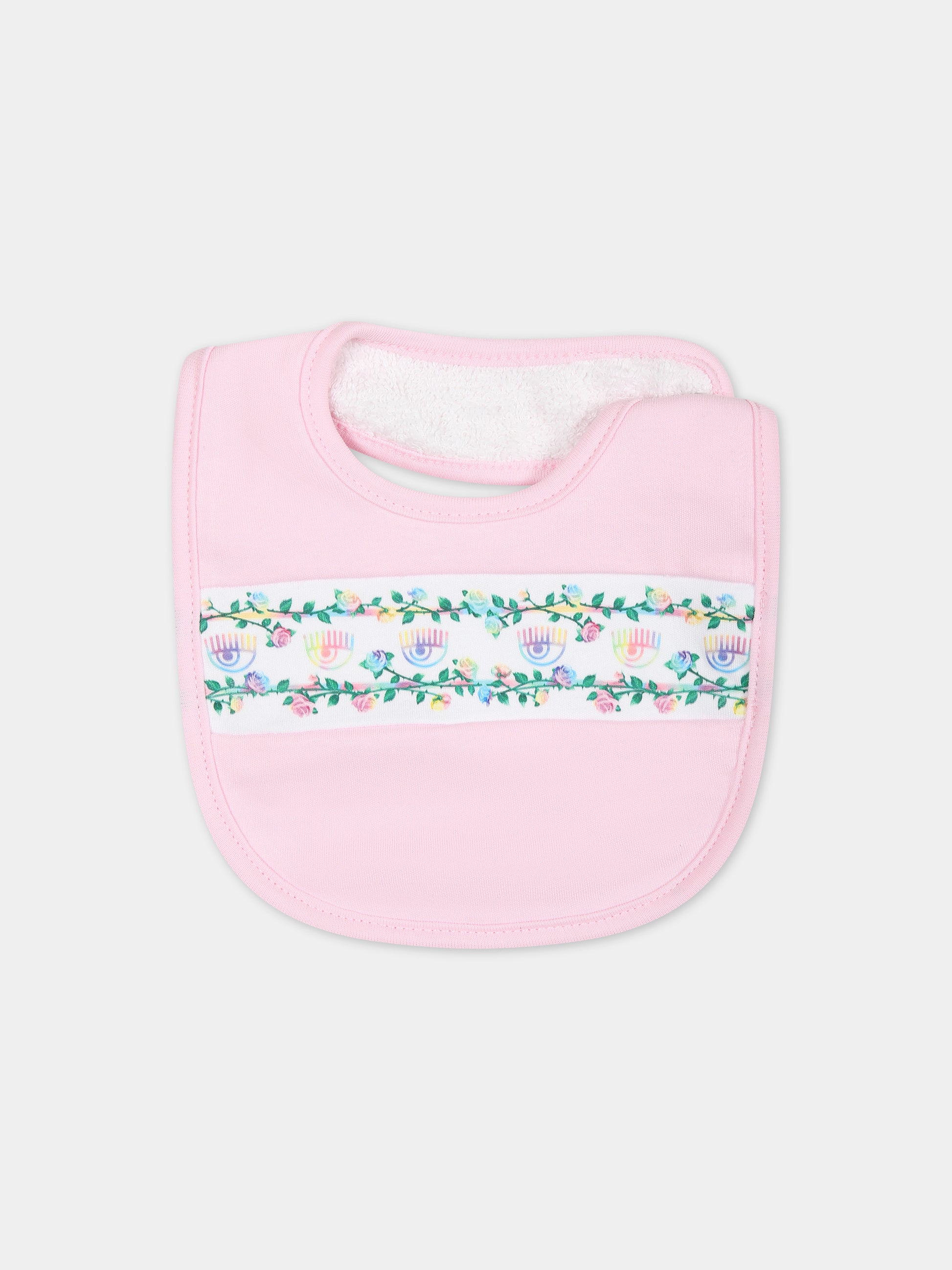Bavaglino rosa per neonata con eyes flirting e rose multicolor,Chiara Ferragni Collection,55C000 3000 090F