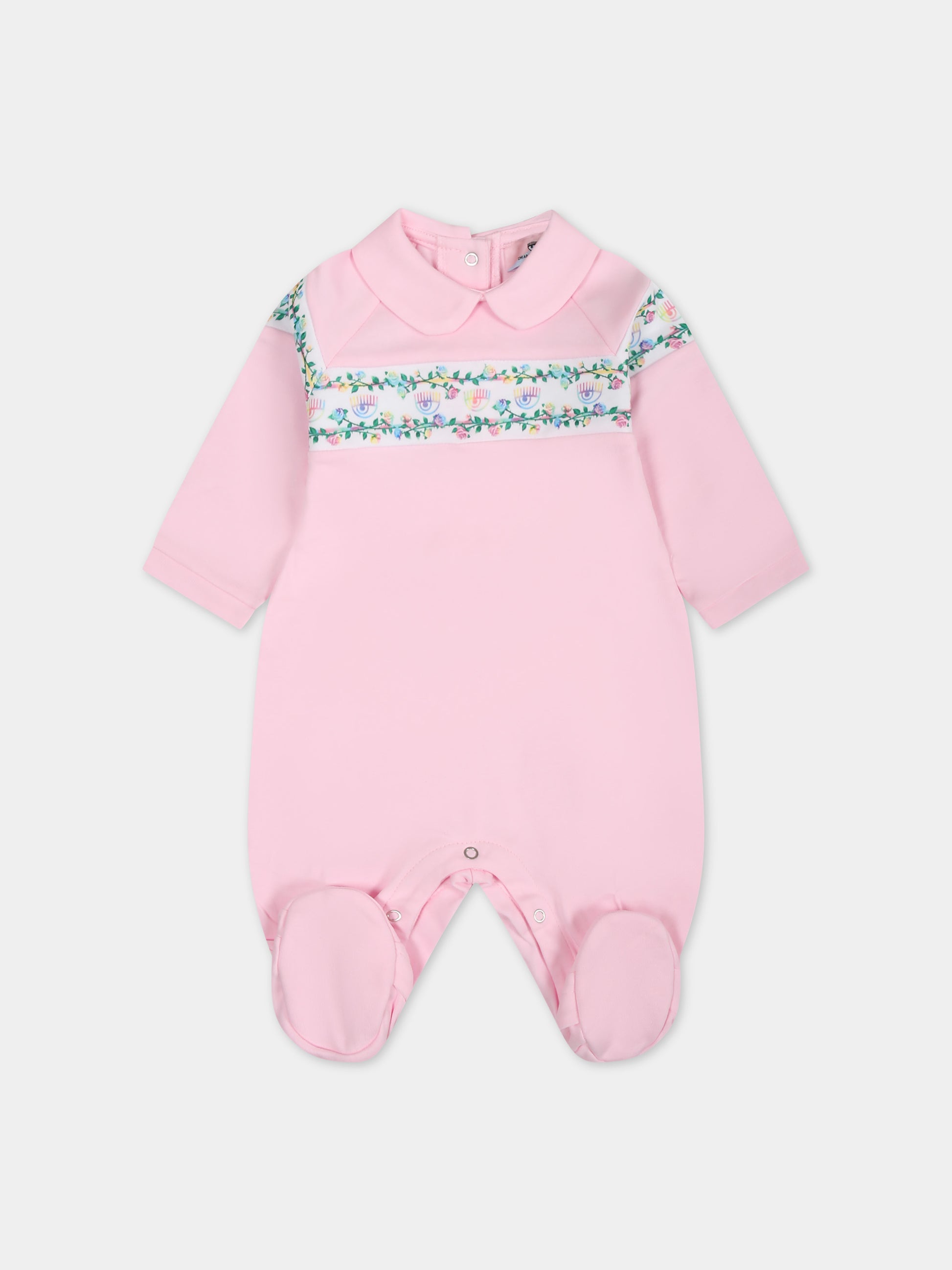 Tutina rosa per neonata con eyes flirting e rose multicolor,Chiara Ferragni Collection,55C200 3000 090F