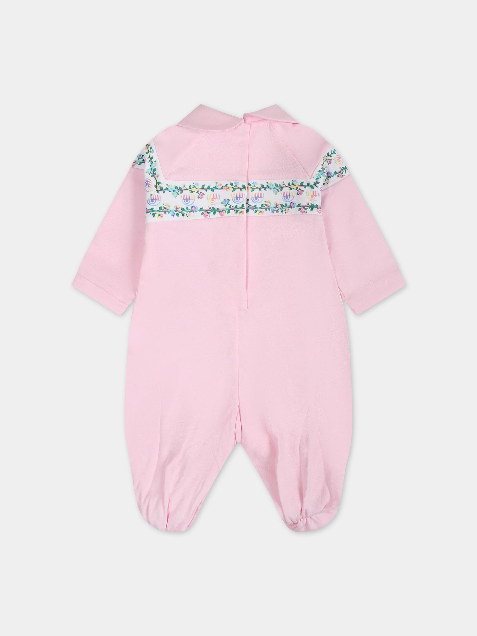 Tutina rosa per neonata con eyes flirting e rose multicolor,Chiara Ferragni Collection,55C200 3000 090F