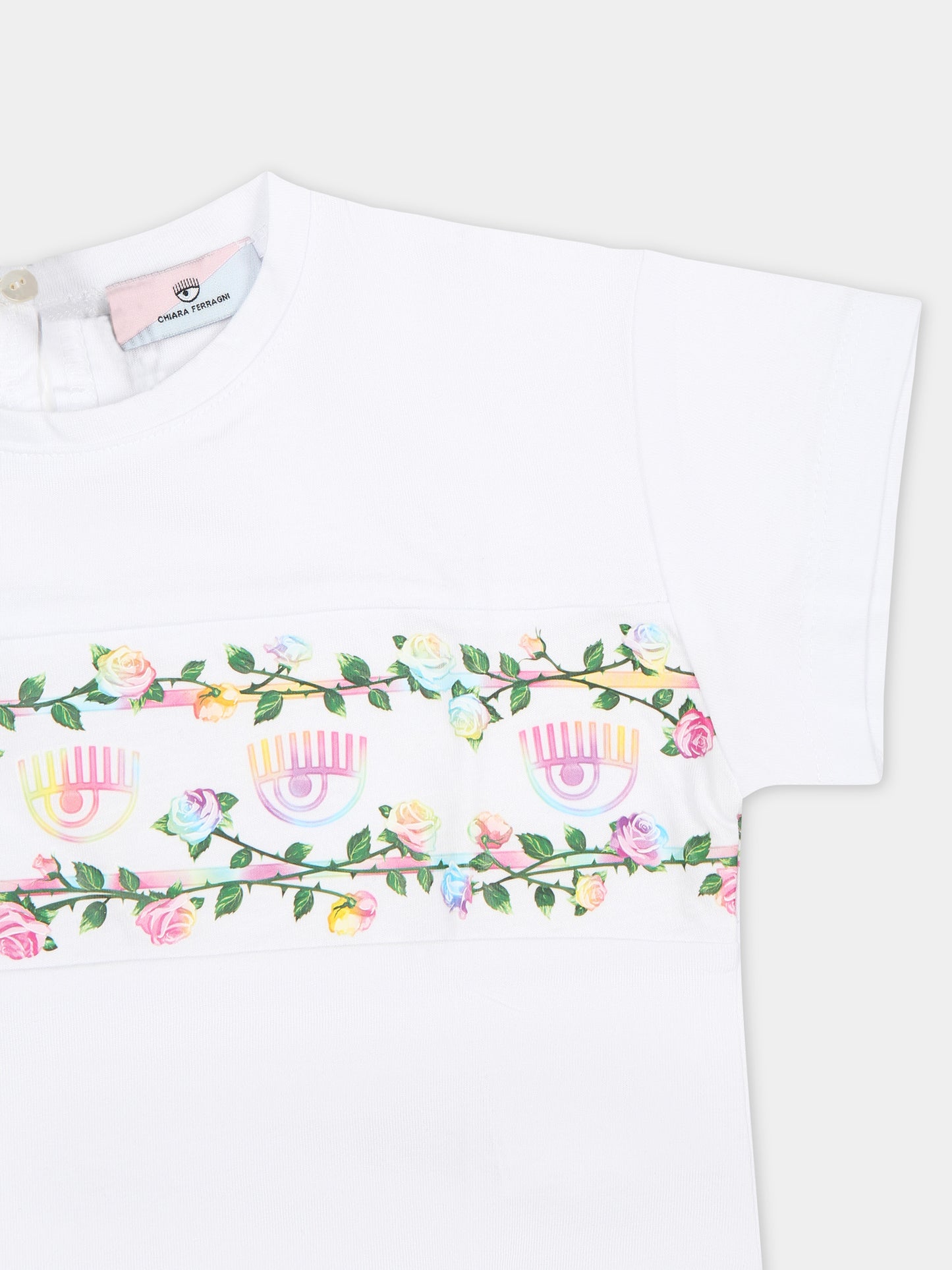 T-shirt bianca per neonata con eyestar,Chiara Ferragni Collection,53C601 3021 0099