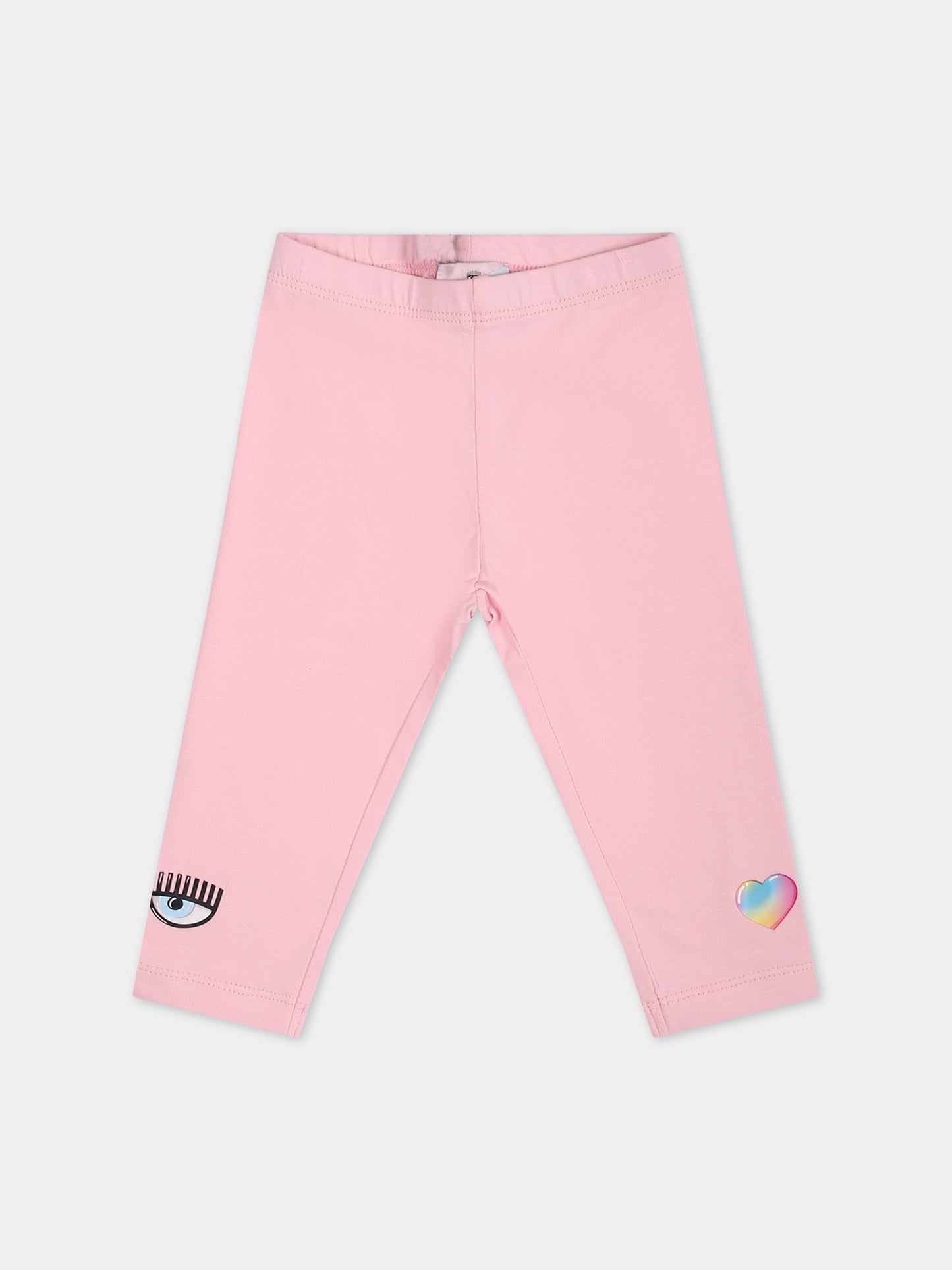Leggings rosa per neonata con eye flirting e cuore multicolor,Chiara Ferragni Collection,53C402 3022 090F