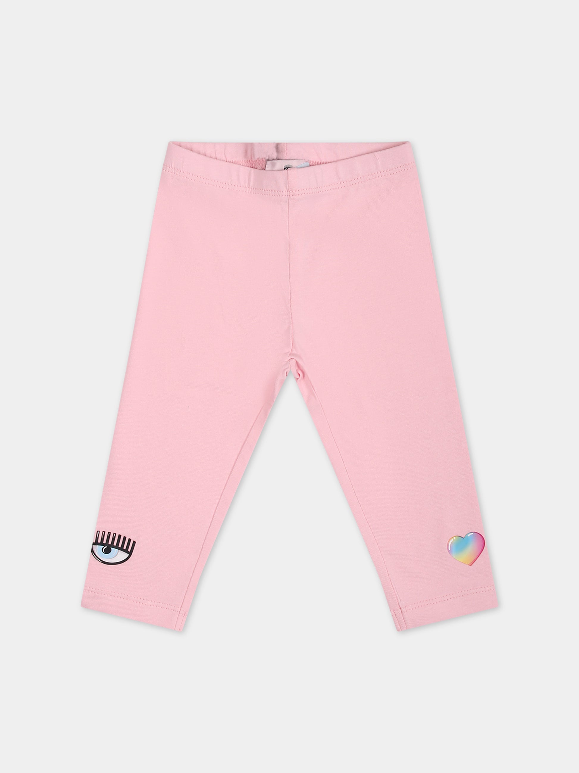 Leggings rosa per neonata con eye flirting e cuore multicolor,Chiara Ferragni Collection,53C402 3022 090F