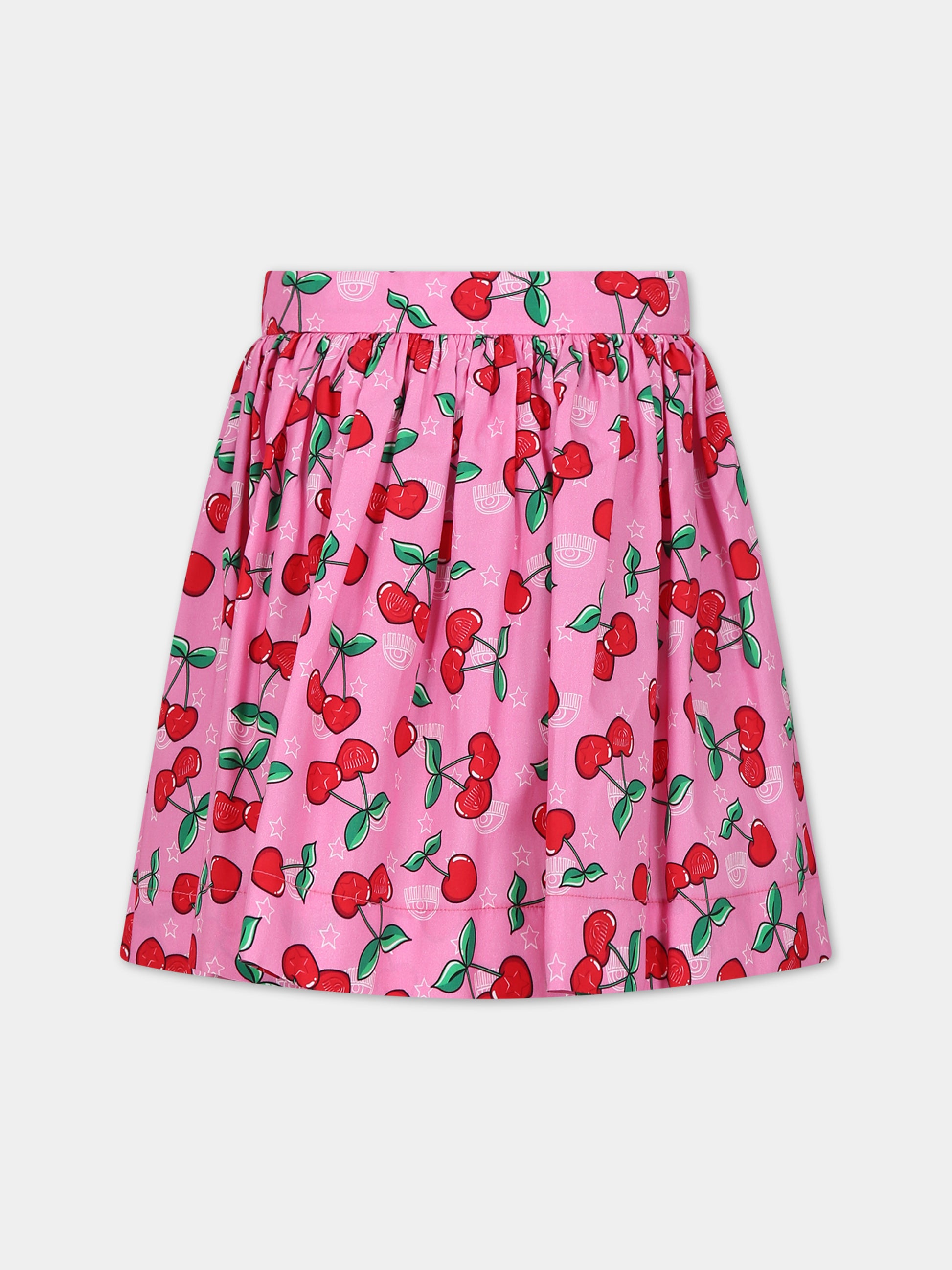 Gonna casual fucsia per bambina con ciliegie e logo,Chiara Ferragni Collection,51C701 3621 093F