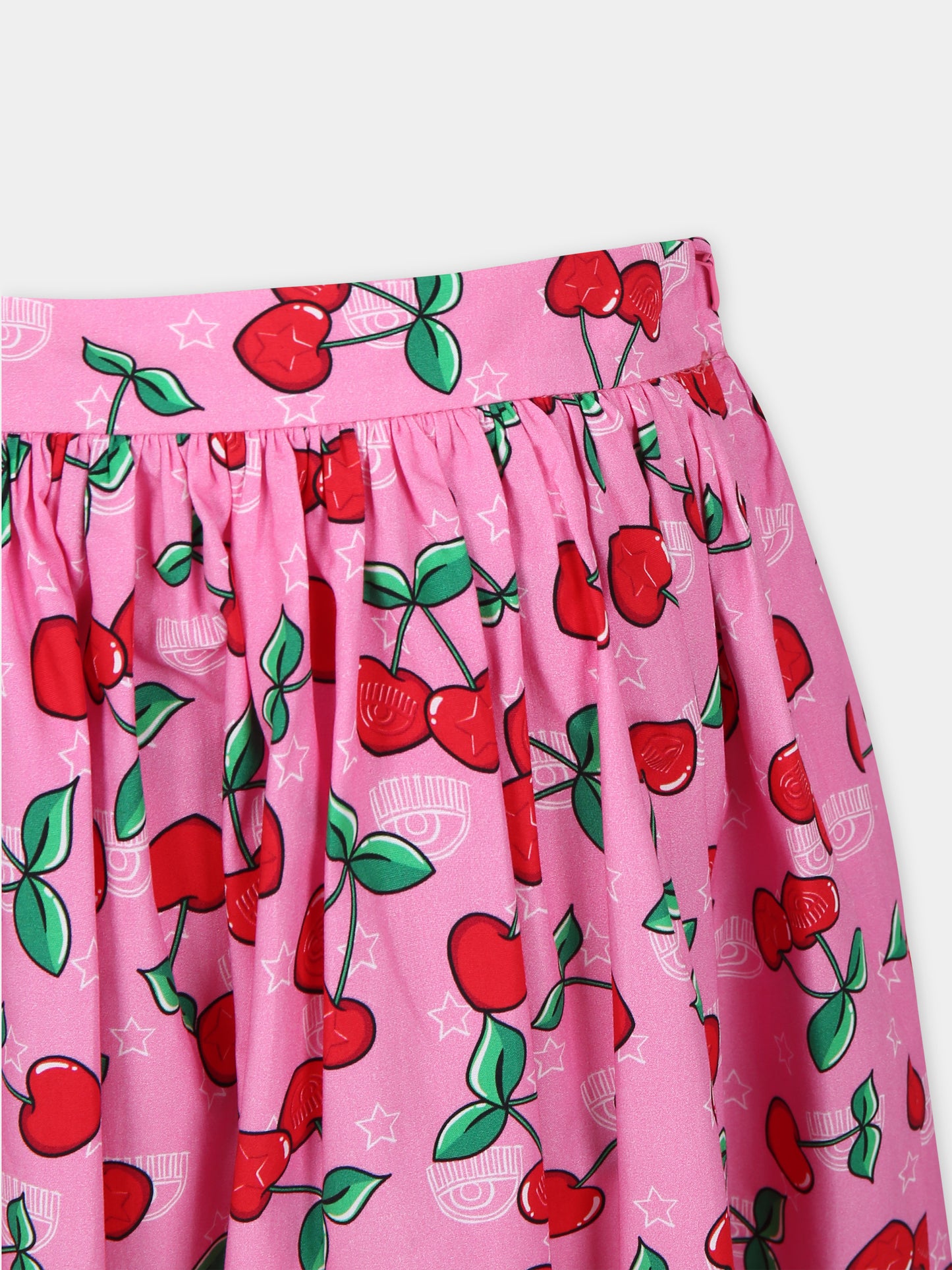 Gonna casual fucsia per bambina con ciliegie e logo,Chiara Ferragni Collection,51C701 3621 093F