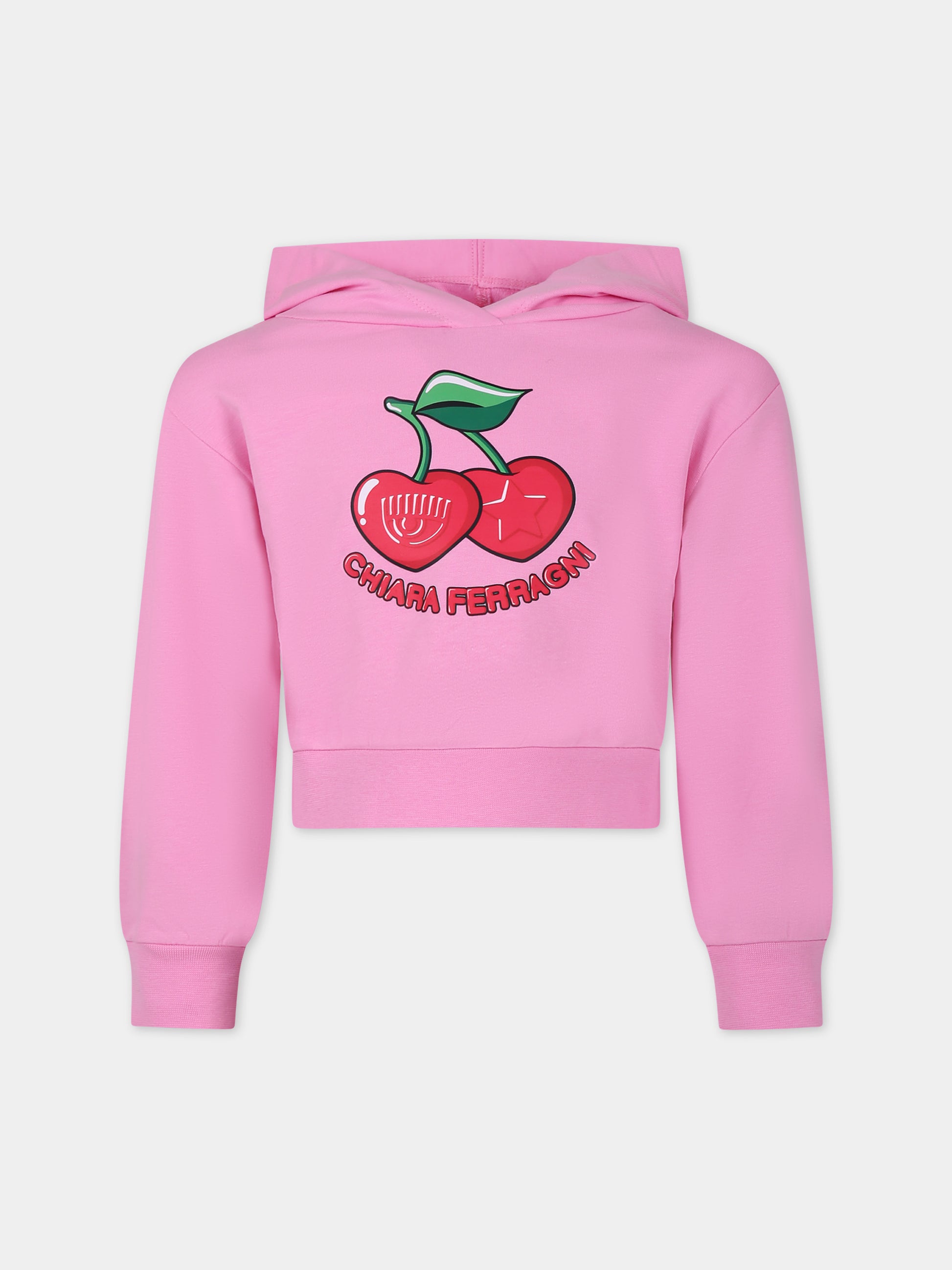 Felpa fucsia per bambina con ciliegie e logo,Chiara Ferragni Collection,59C606 3002 093F
