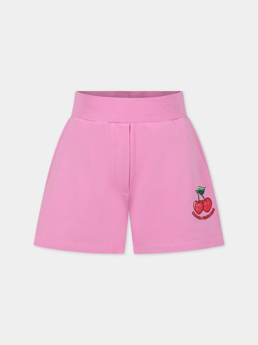 Shorts fucsia per bambina con ciliegie,Chiara Ferragni Collection,59C406 3002 093F