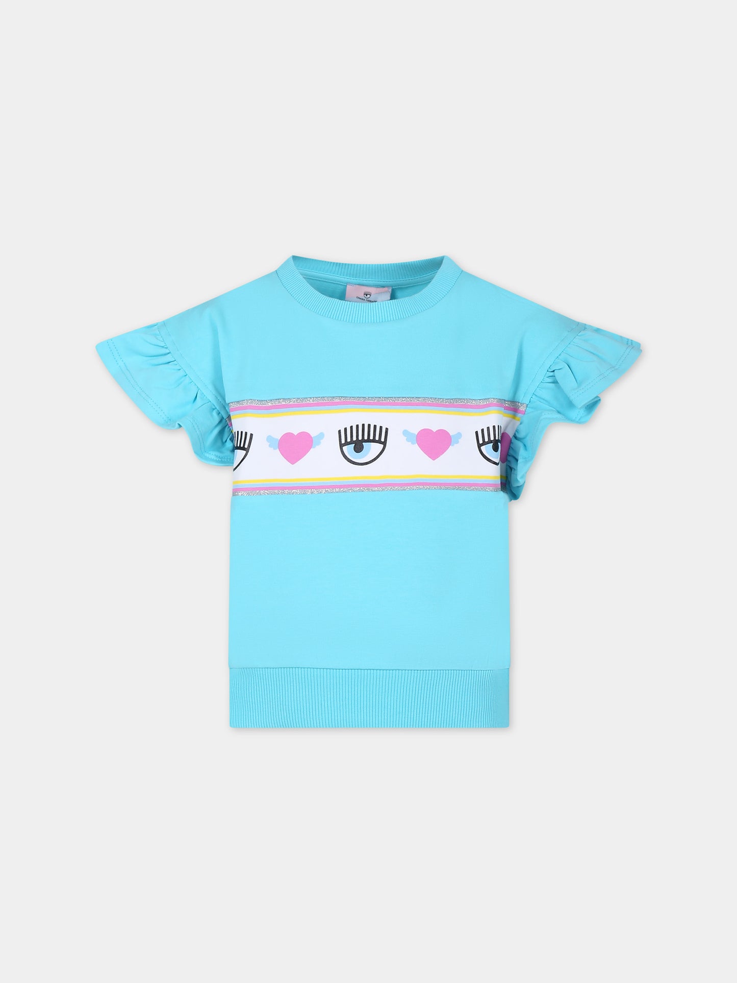 T-shirt azzurra per bambina con eyes flirting,Chiara Ferragni Collection,59C614 3020 057F