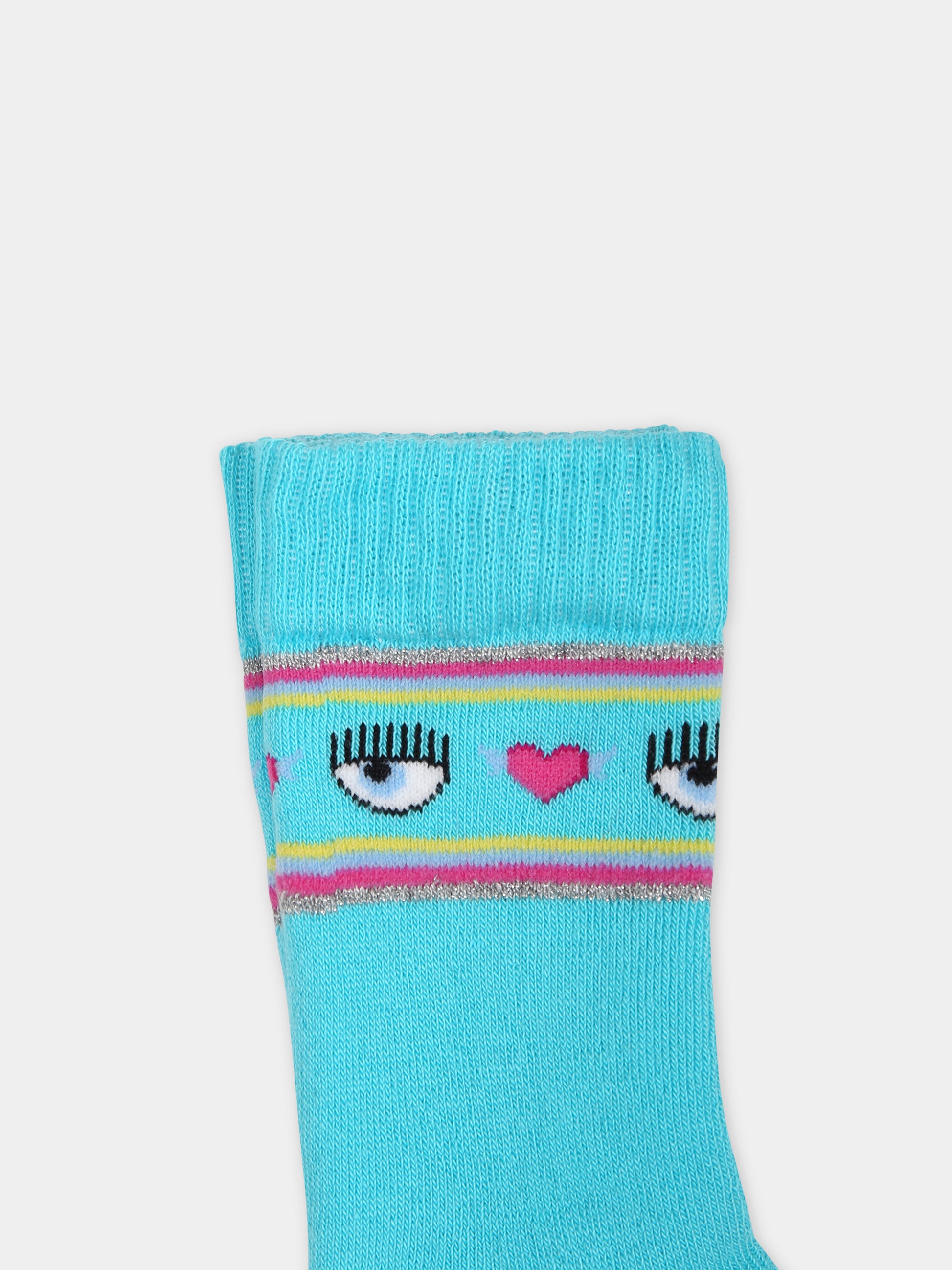 Calze azzurre per bambina con eyes flirting e cuori,Chiara Ferragni Collection,59C001 3080 057F