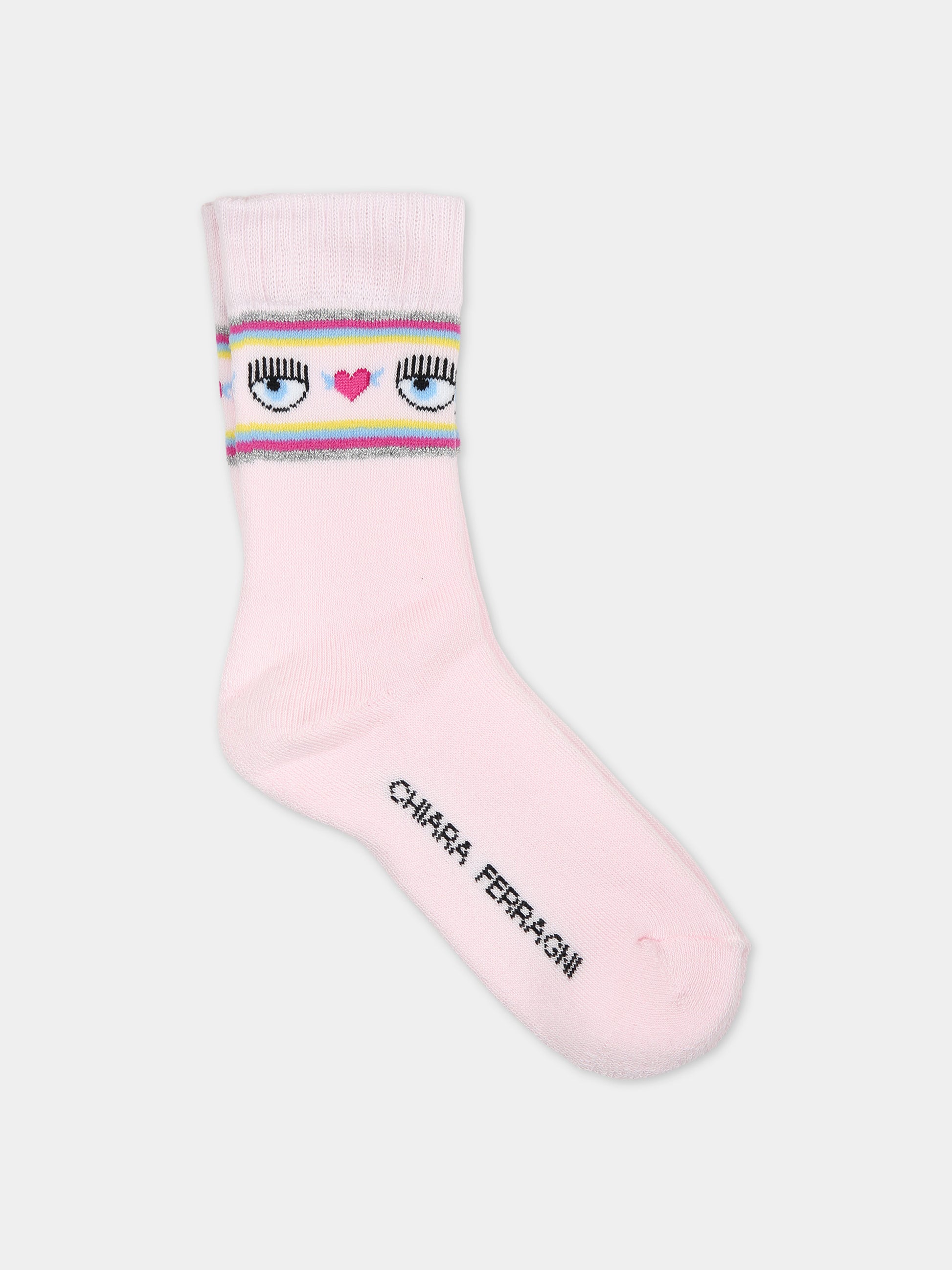 Calze rosa per bambina con eyes flirting e cuori,Chiara Ferragni Collection,59C001 3080 090F