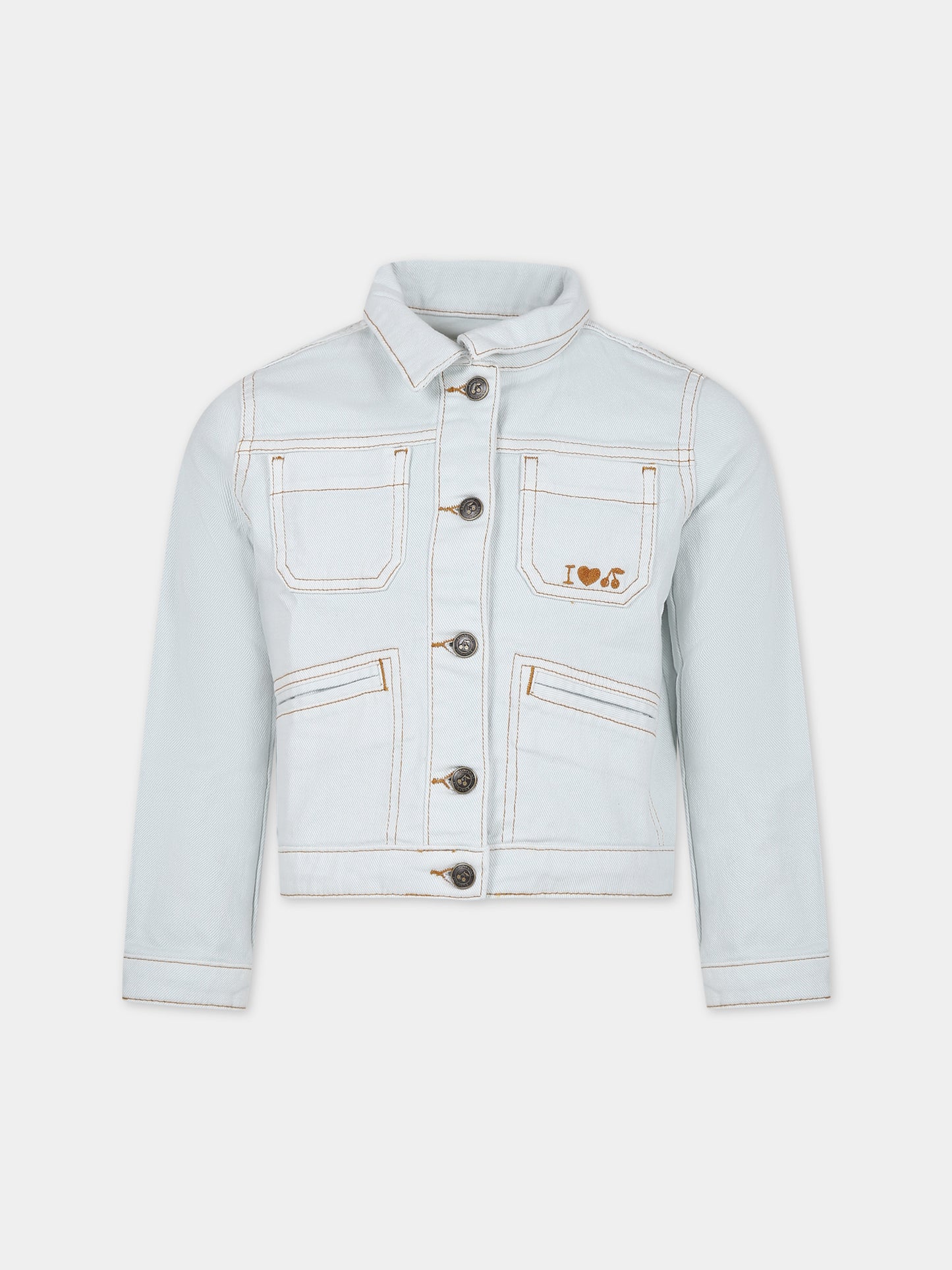 Giubbotto di jeans in denim per bambina con ciliegia,Bonpoint,S04GJAW00006 012