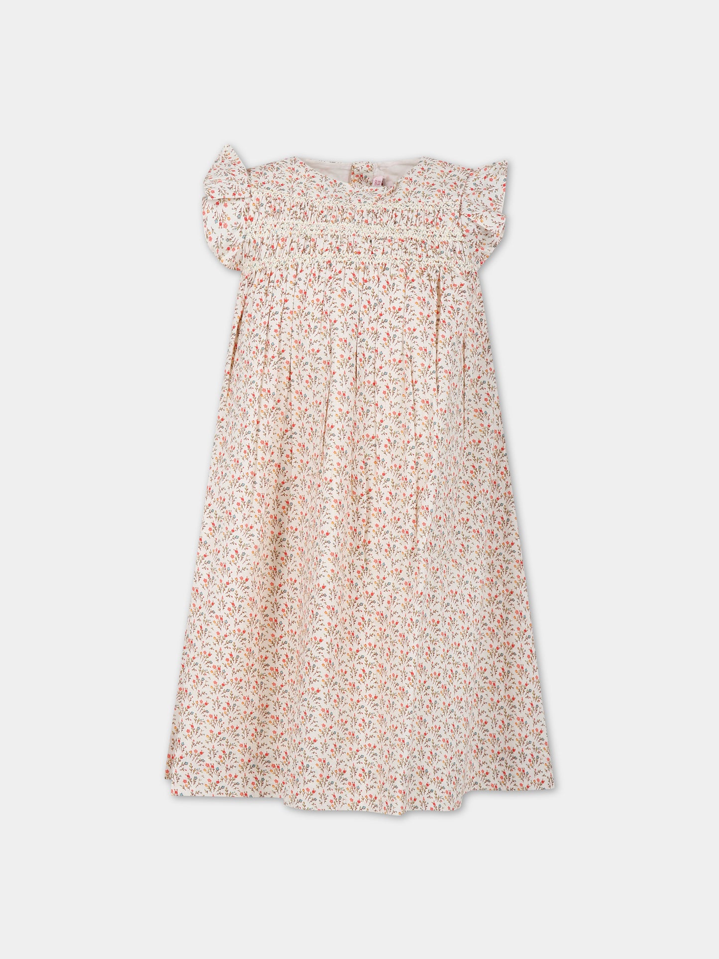 Vestito beige per bambina con fantasia floreale,Bonpoint,S04GDRW00024 560A