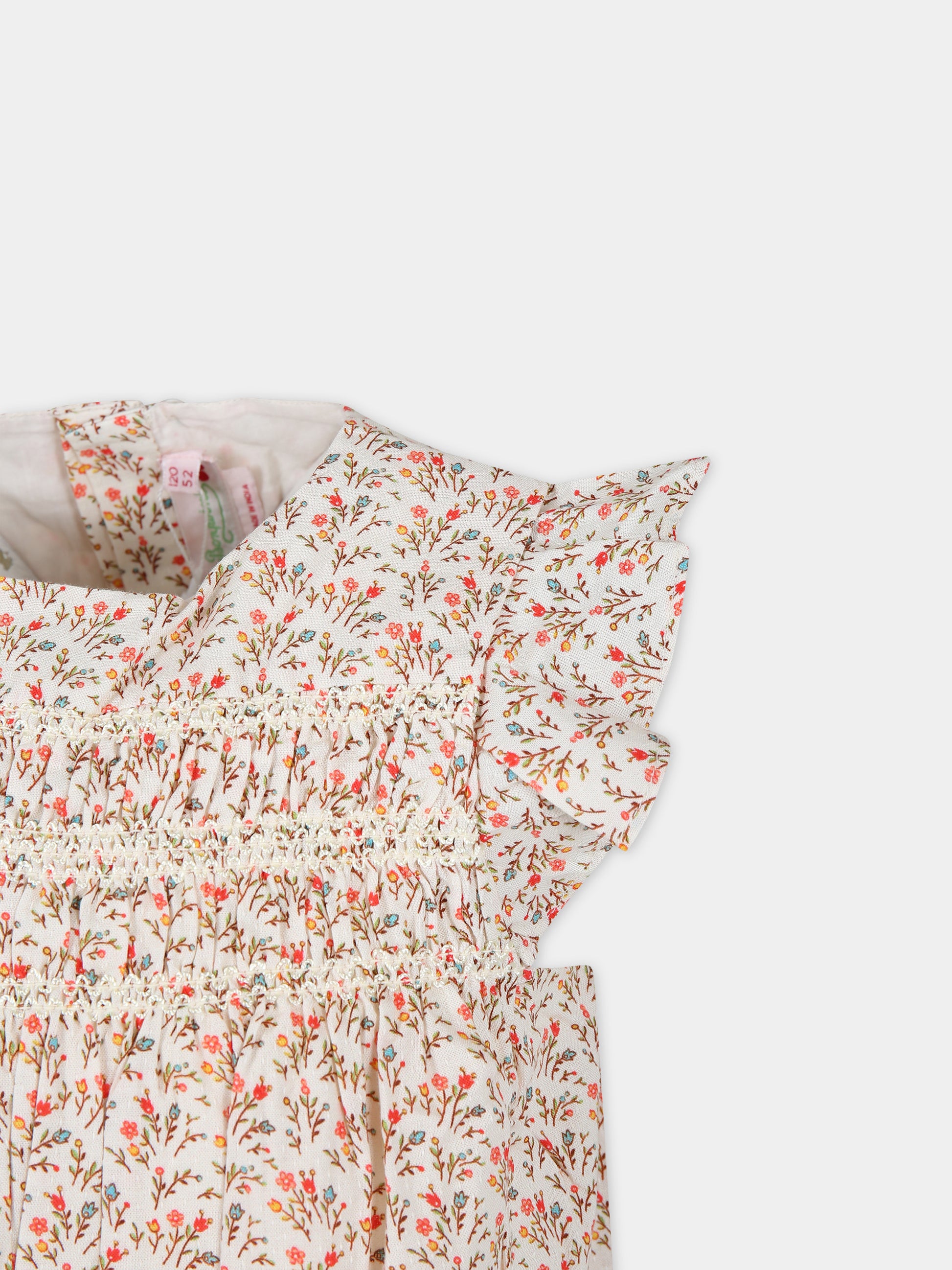 Vestito beige per bambina con fantasia floreale,Bonpoint,S04GDRW00024 560A