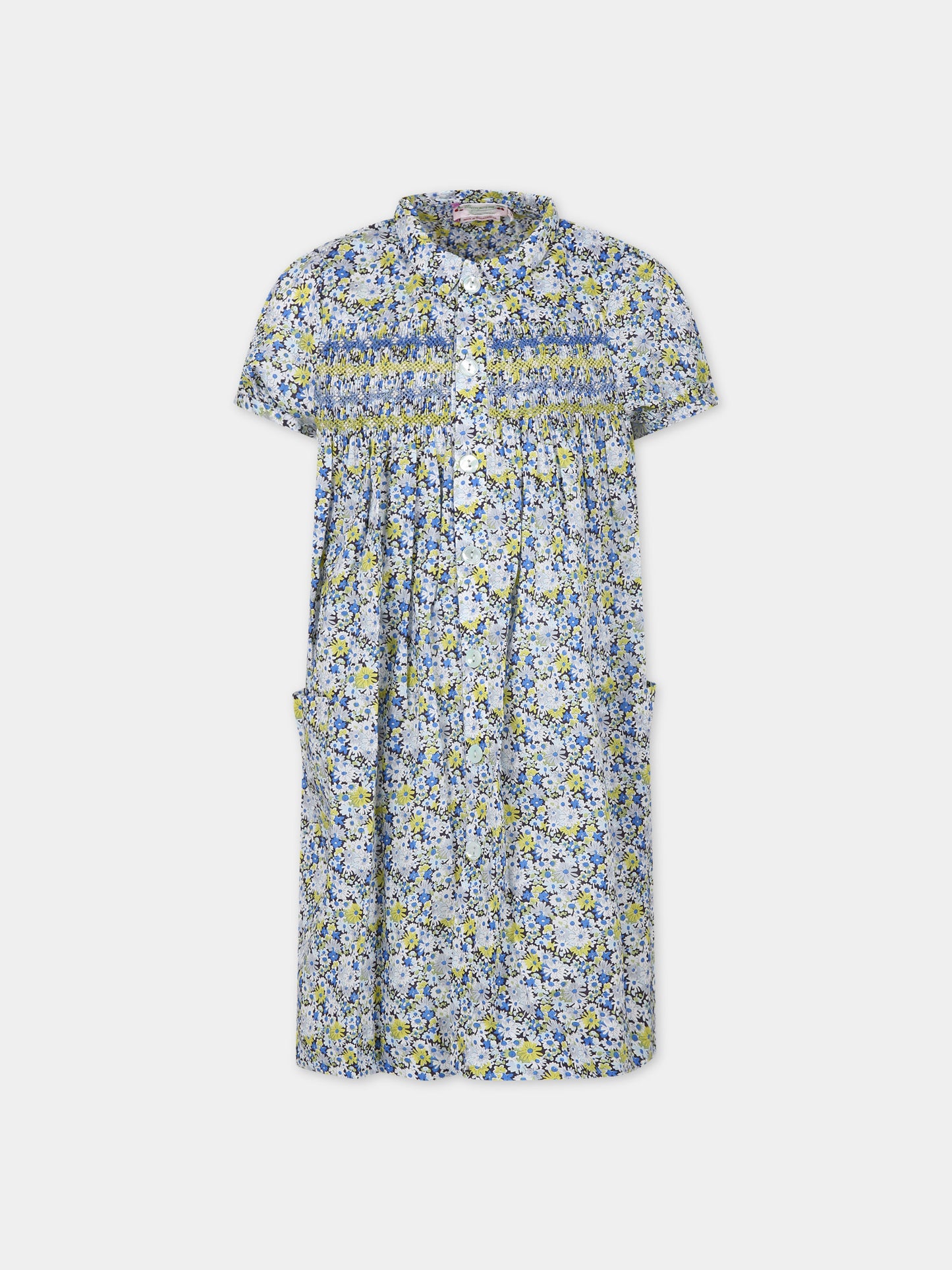 Vestito casual celeste per bambina con fantasia Liberty,Bonpoint,S04GDRW00031 515