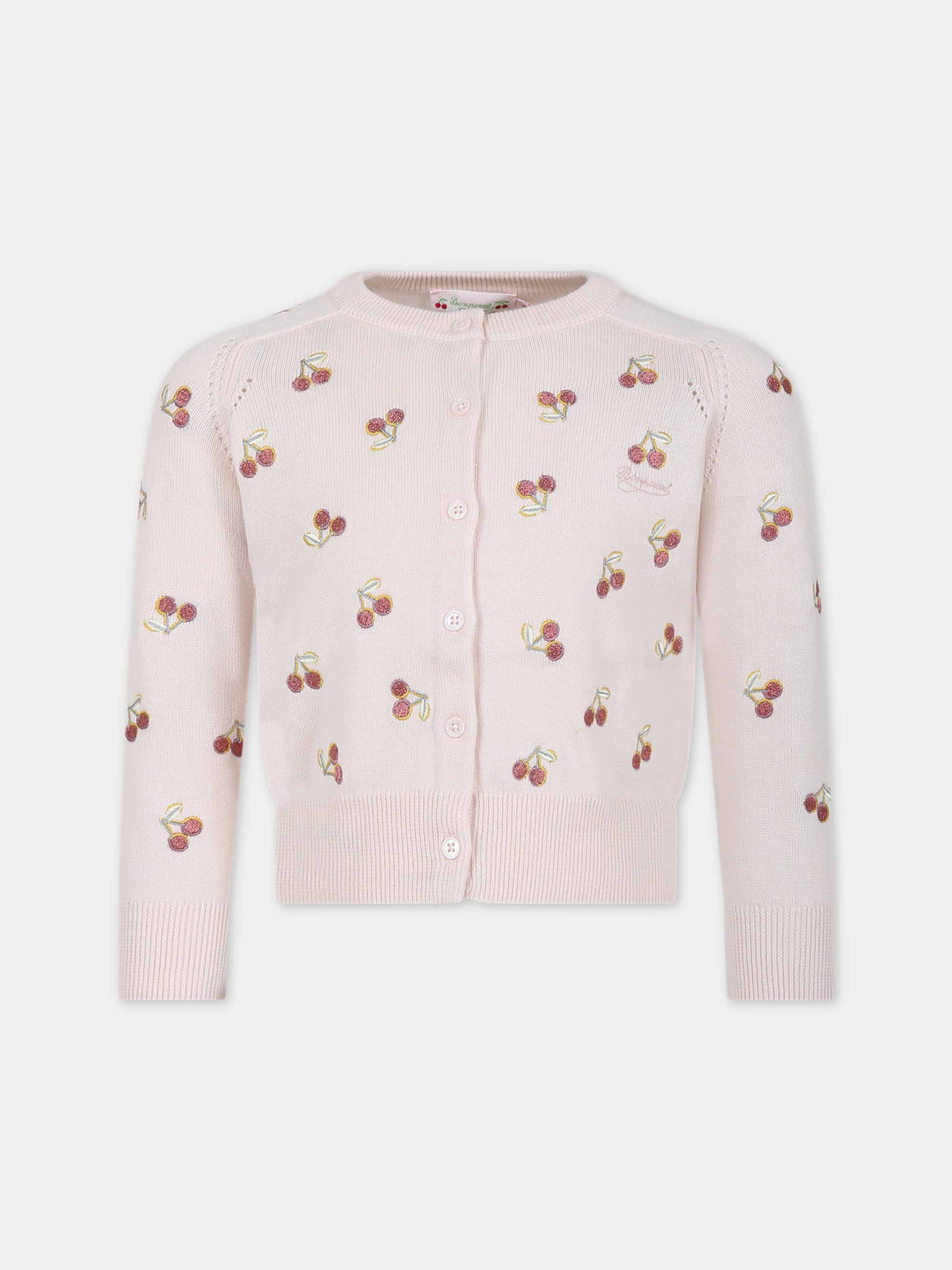 Cardigan rosa per bambina con ciliegie,Bonpoint,S04GCAK00004 120