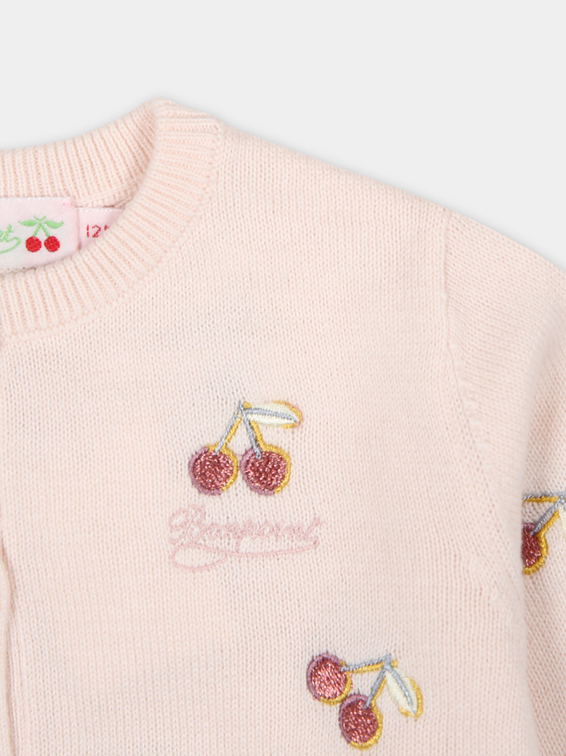 Cardigan rosa per neonata con ciliegie,Bonpoint,S04XCAK00002 120