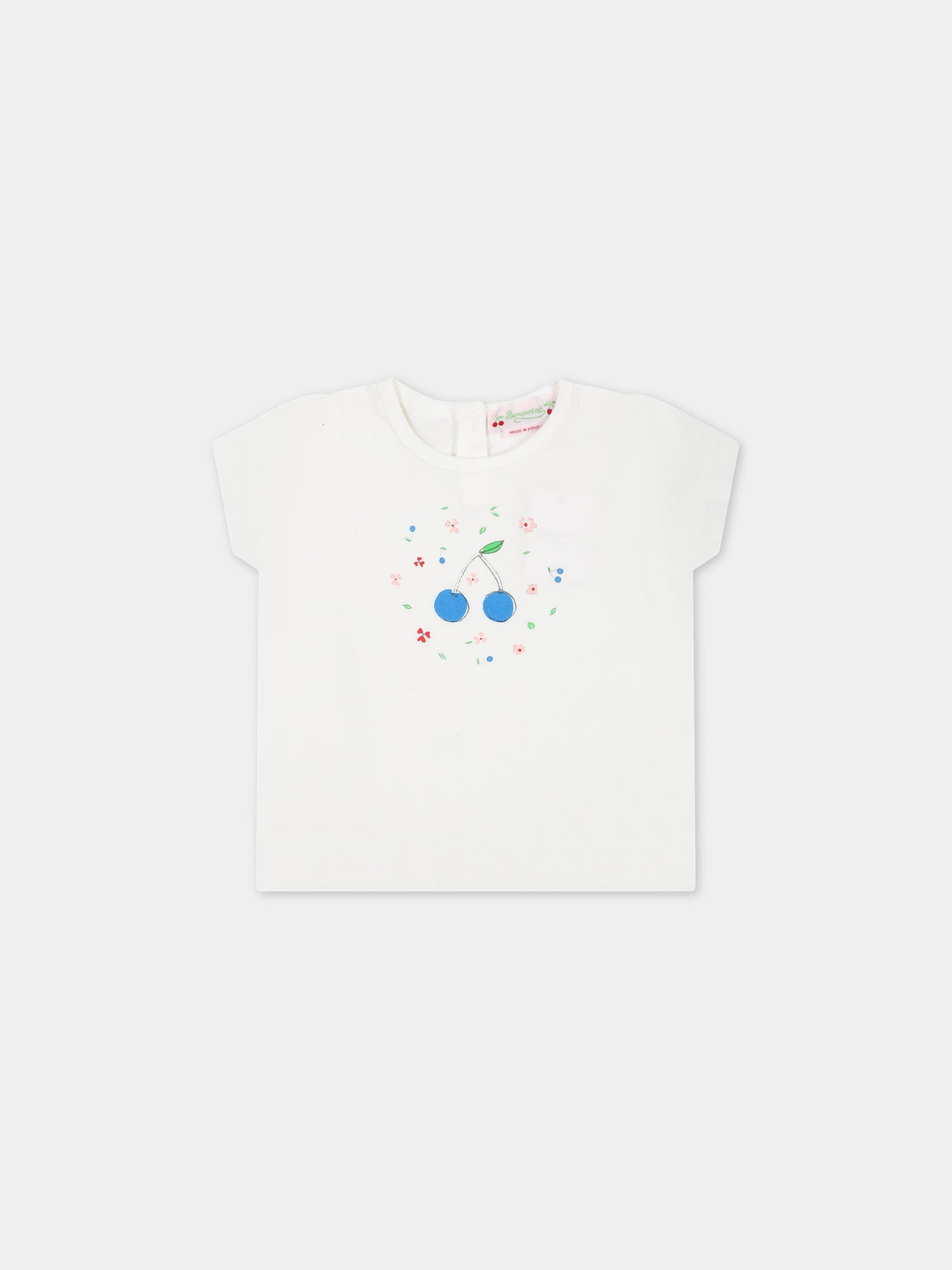 T-shirt bianca per neonata con ciliegie,Bonpoint,S04XTSK00002 102