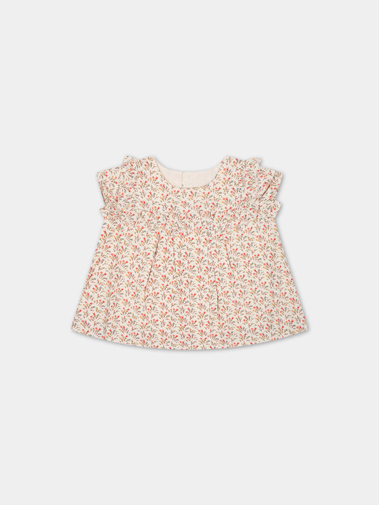 Top beige per neonata con fantasia floreale all-over,Bonpoint,S04XBLW00017 560A