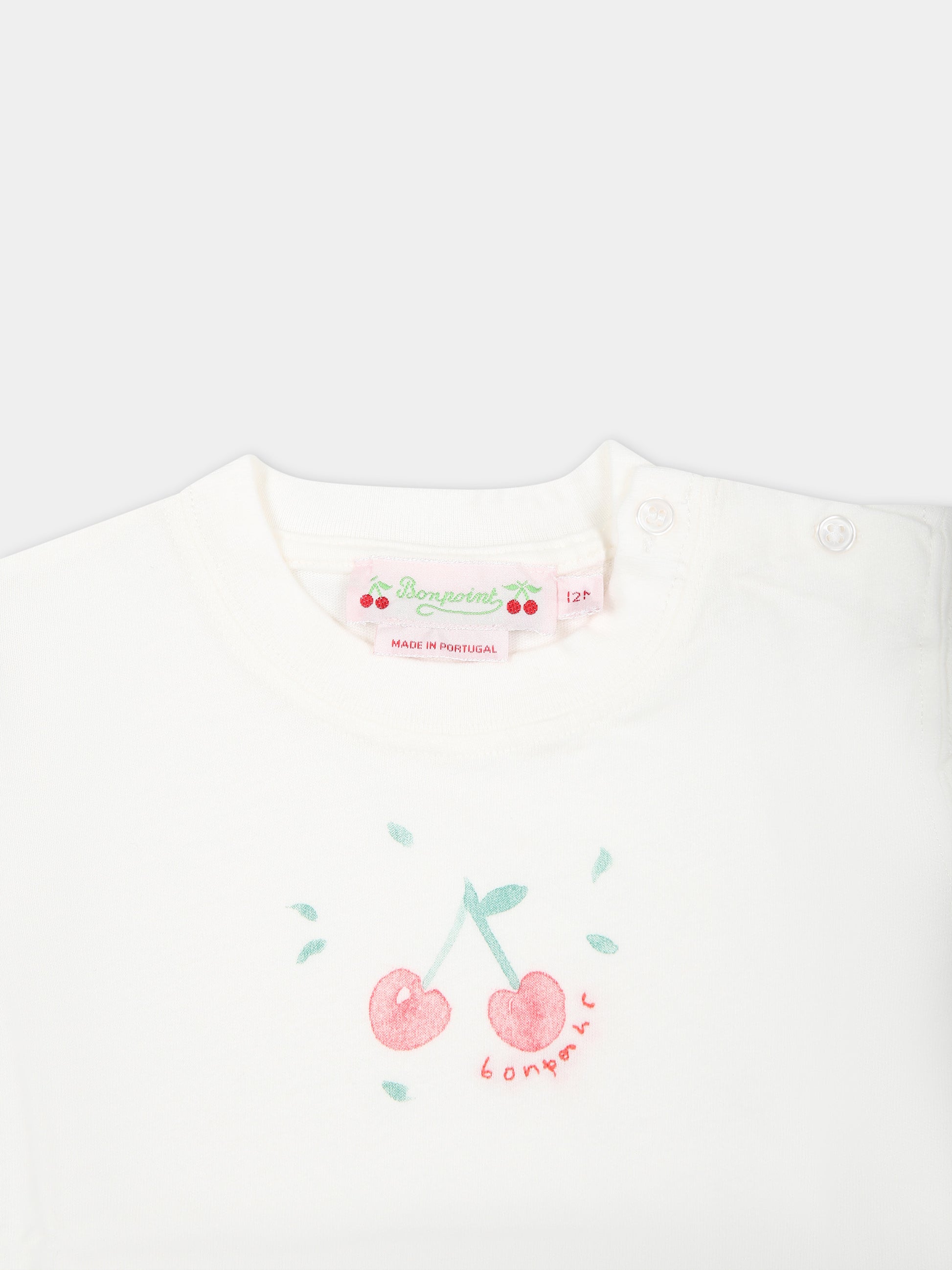 T-shirt bianca per neonata con ciliegie iconiche,Bonpoint,S04XTSK00006 102