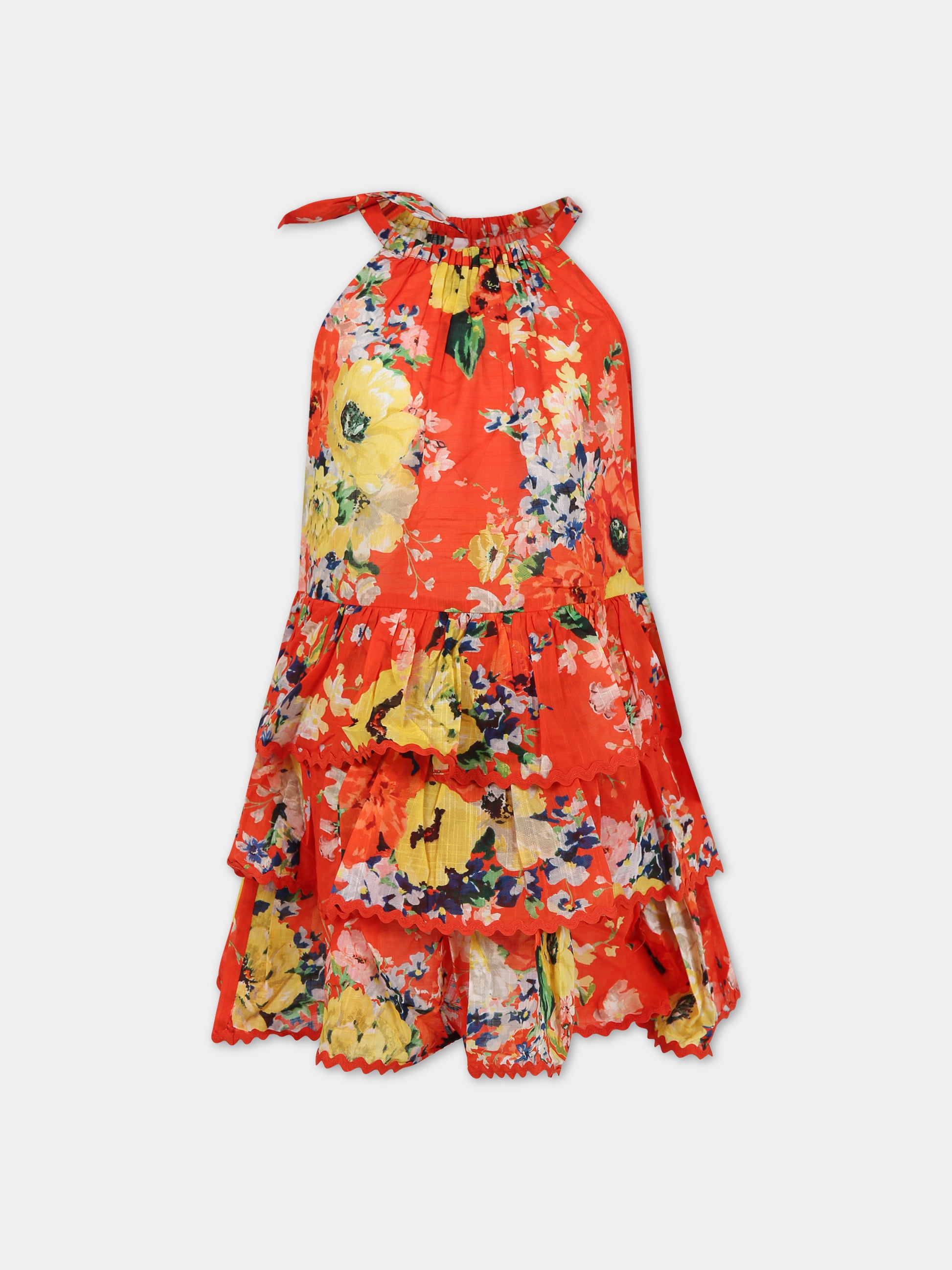 Vestito rosso per bambina con stampa floreale,Zimmermann,9060DRS241 RED FLORAL