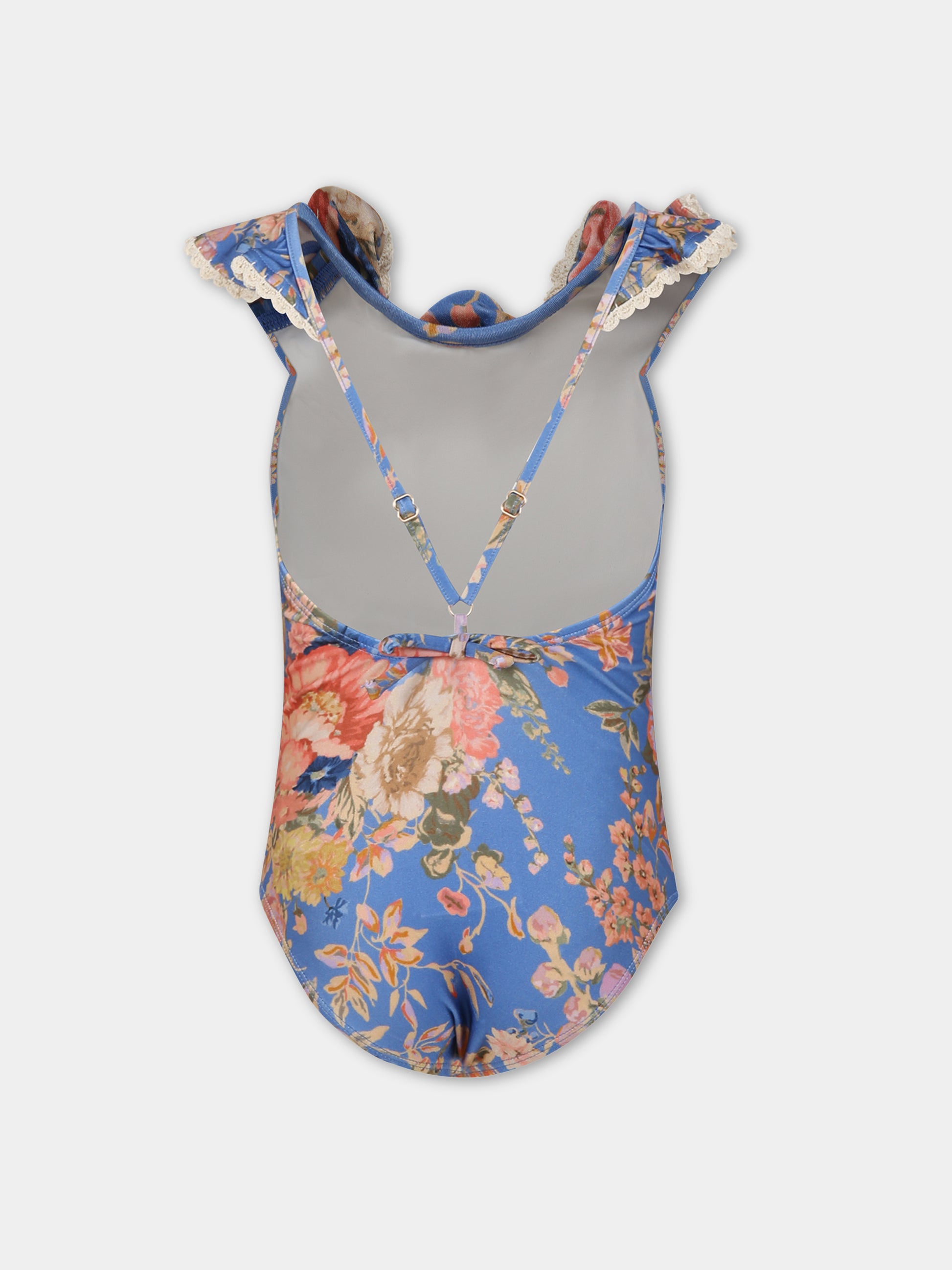 Costume blu per bambina con stampa floreale,Zimmermann,7532WRS242 DUSTY BLUE FLORAL