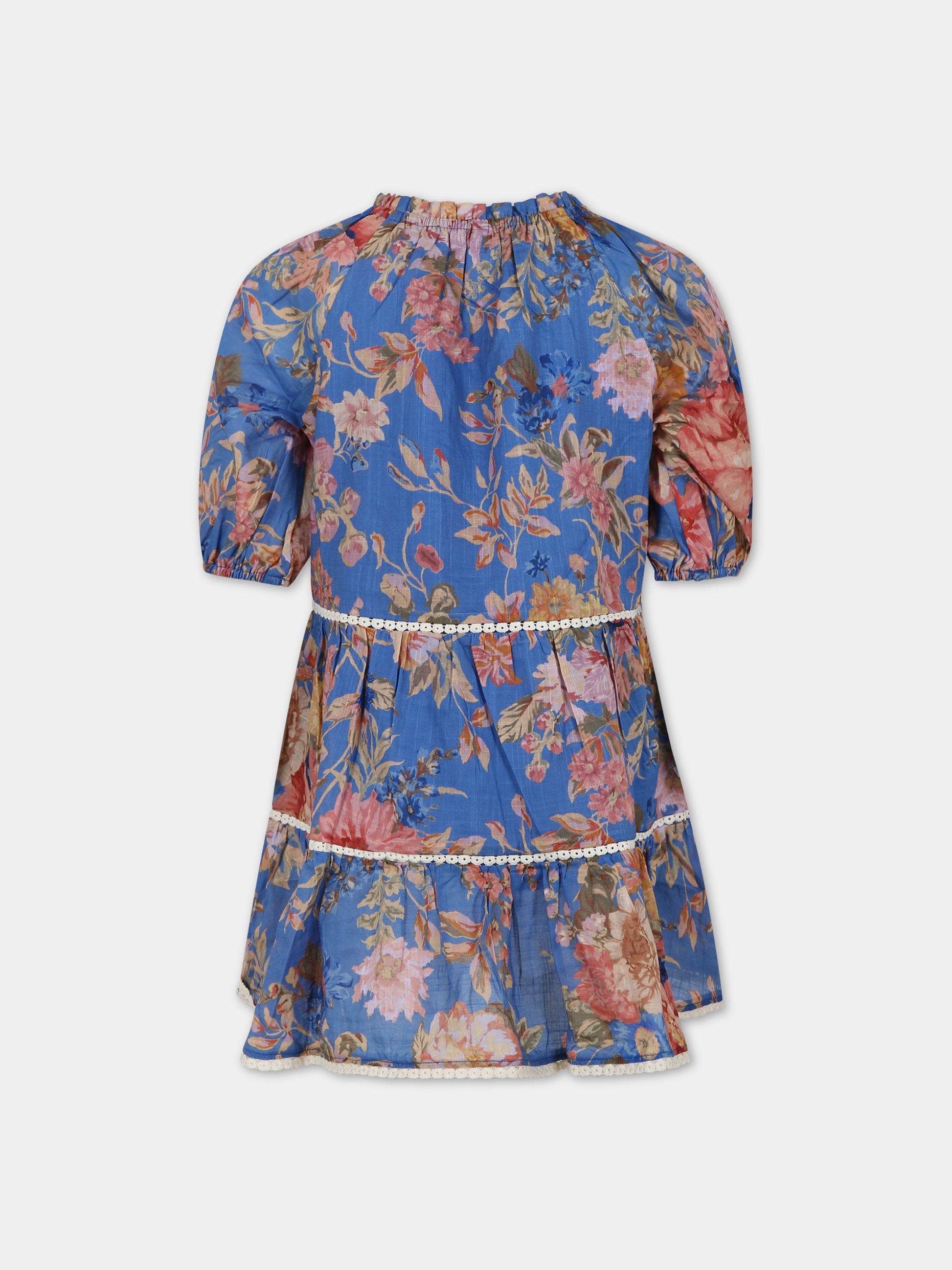 Vestito blu per bambina con stampa floreale,Zimmermann,9089DRS242 DUSTY BLUE FLORAL
