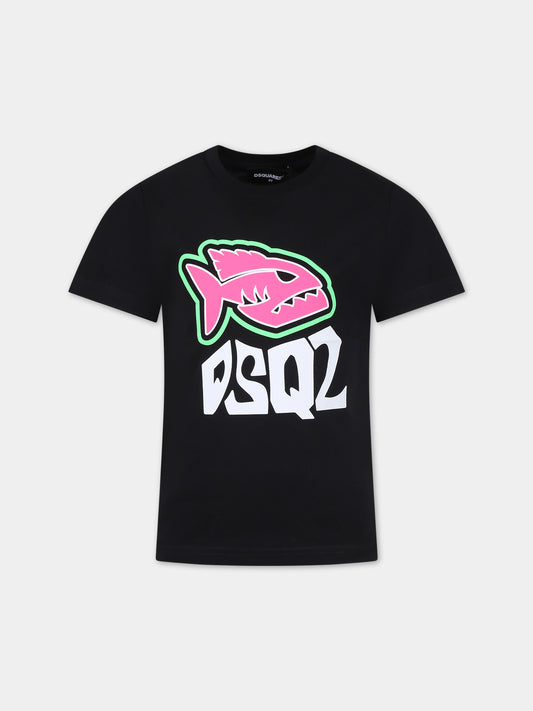 T-shirt nera per bambino con logo,Dsquared2,DQ2371 D004G D2T1054U DQ900