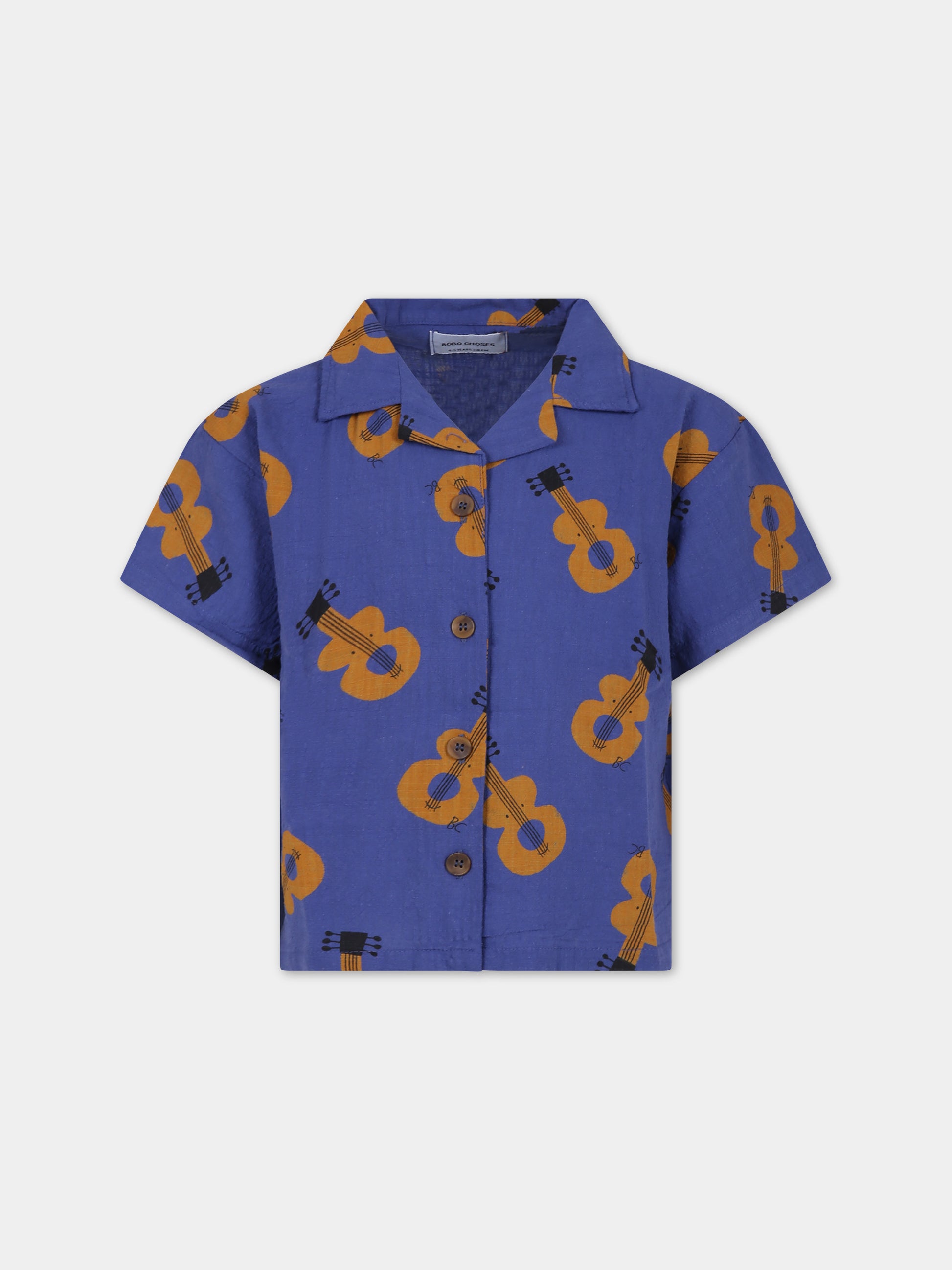 Camicia blu per bambini con chitarre all-over,Bobo Choses,124AC038