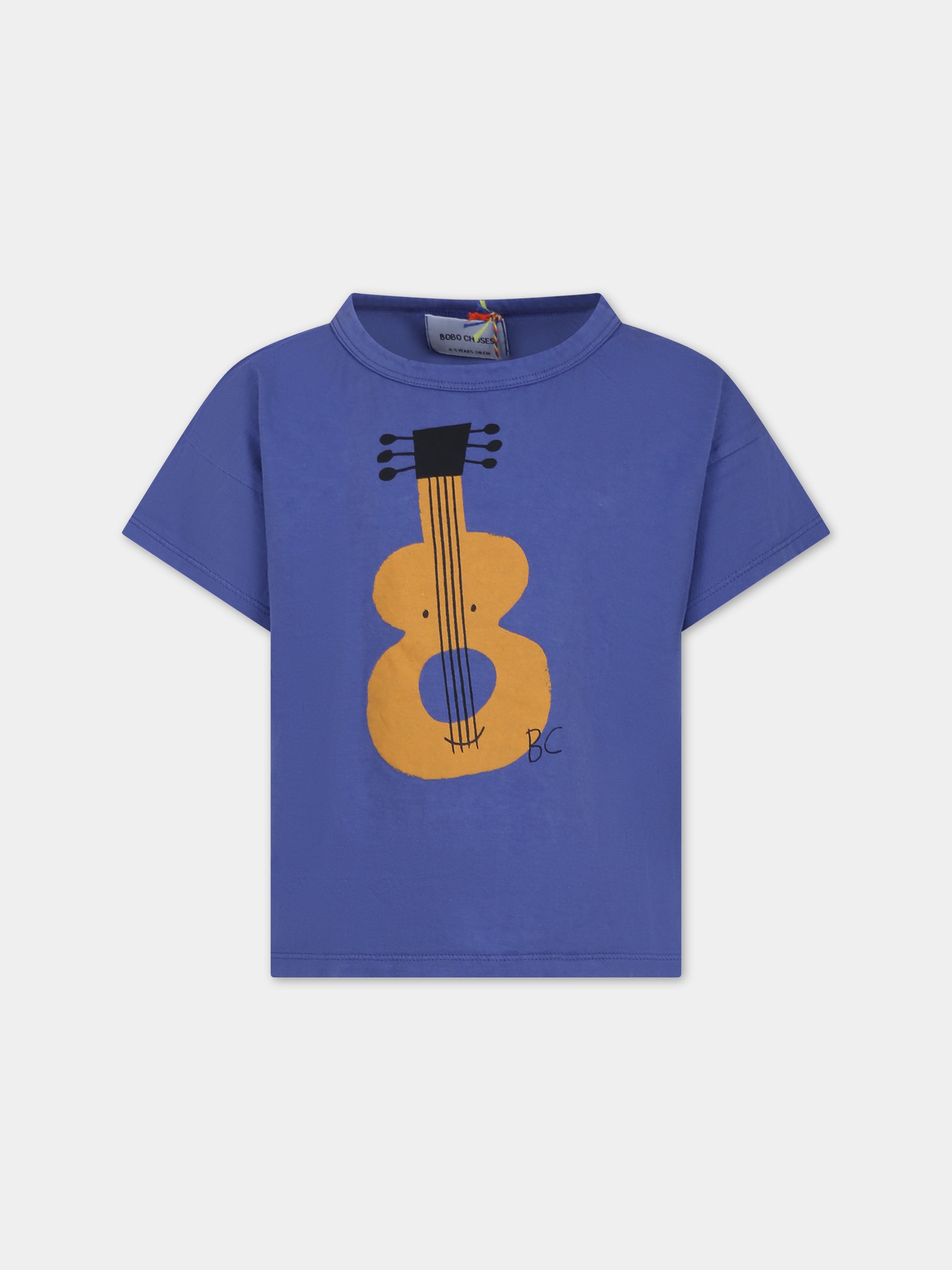 T-shirt blu per bambini con chitarra,Bobo Choses,124AC009