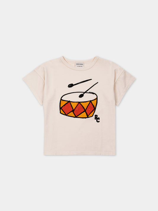 T-shirt avorio per bambino con stampa tamburo,Bobo Choses,124AC001