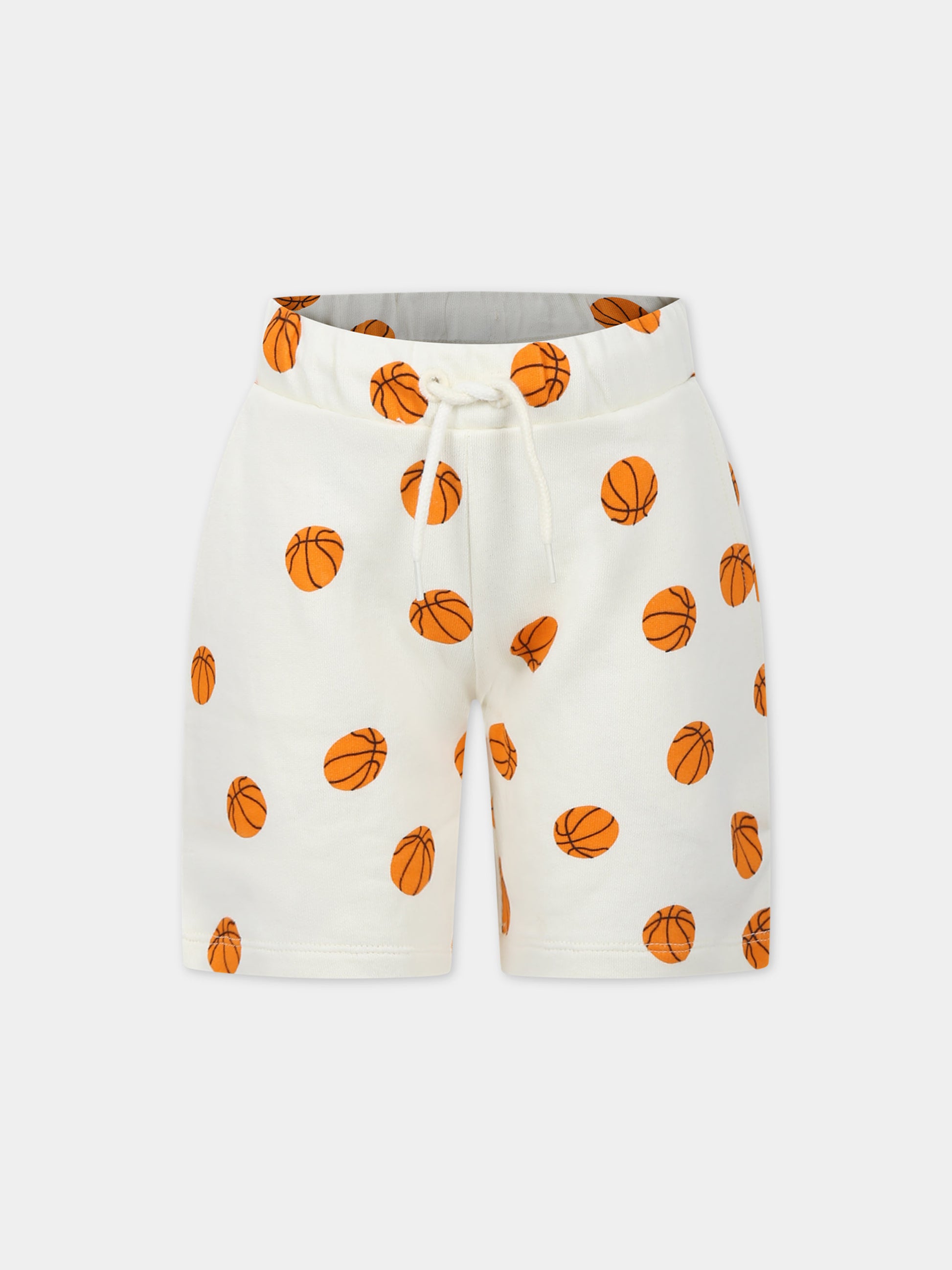 Shorts sportivo avorio per bambini con palla da basket,Mini Rodini,2423013211