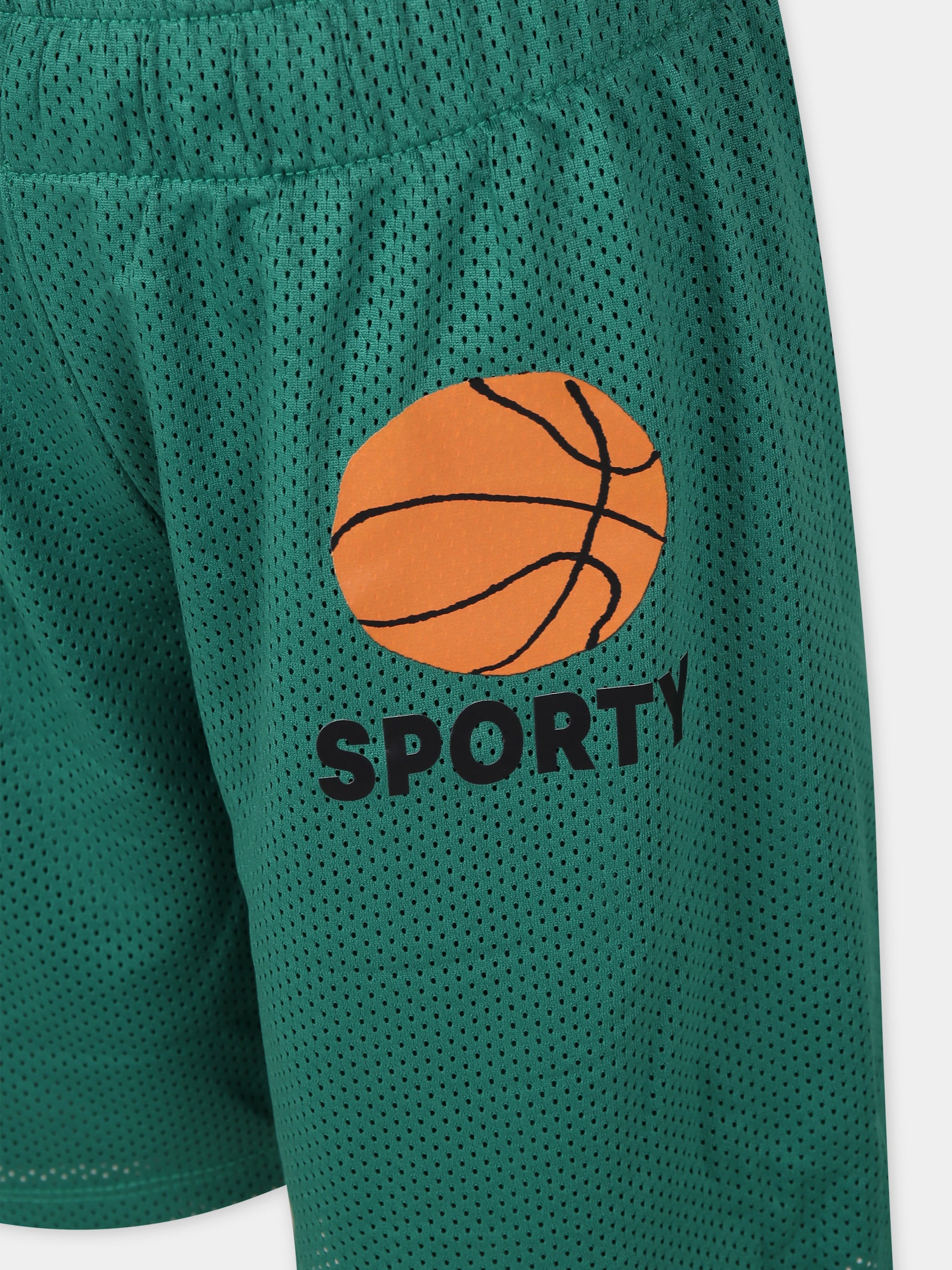 Shorts sportivo verde per bambini con palla da basket,Mini Rodini,2423012475