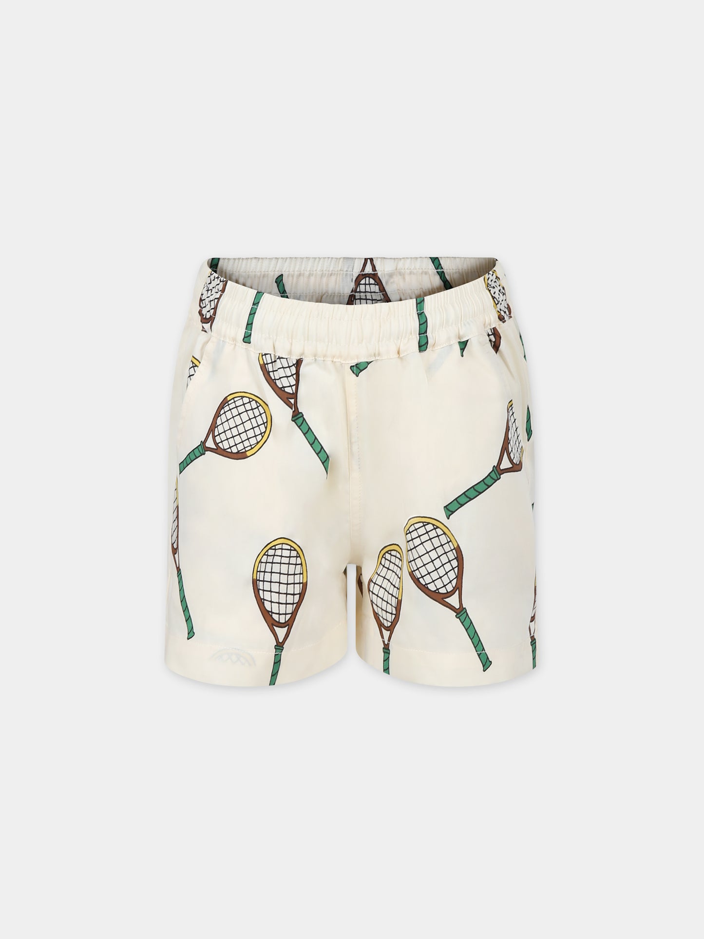 Shorts avorio per bambini con racchette da tennis,Mini Rodini,2423010211