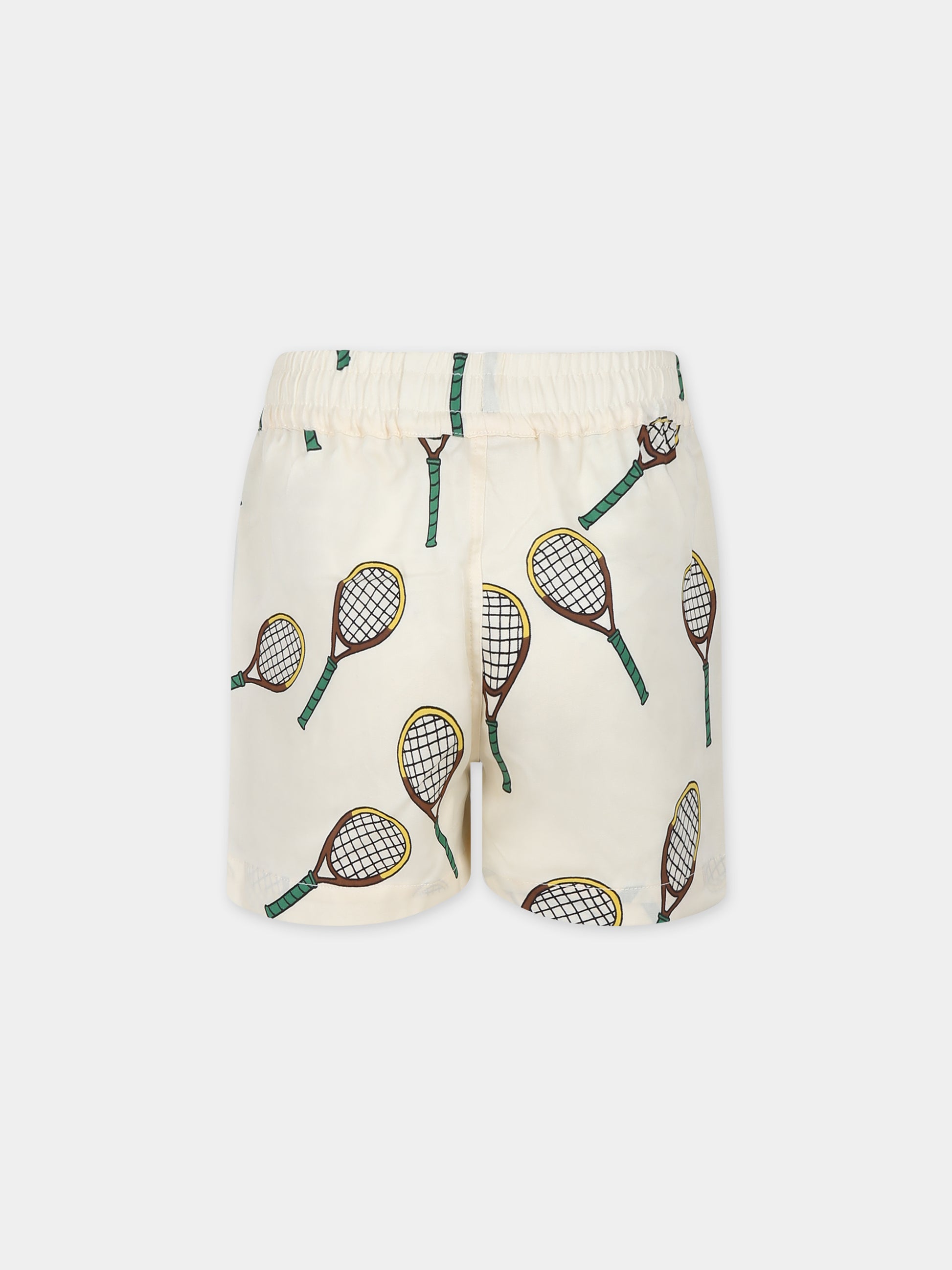 Shorts avorio per bambini con racchette da tennis,Mini Rodini,2423010211