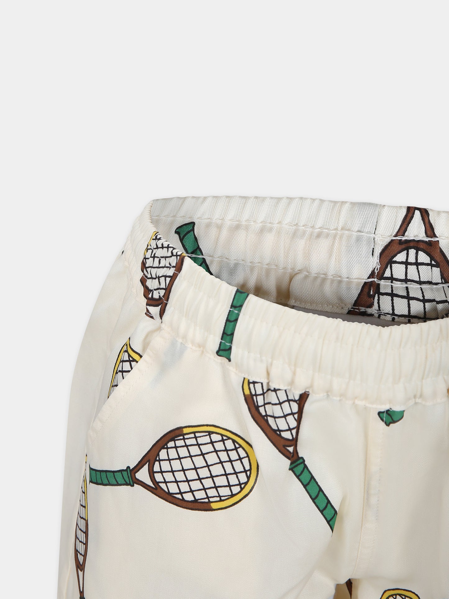 Shorts avorio per bambini con racchette da tennis,Mini Rodini,2423010211