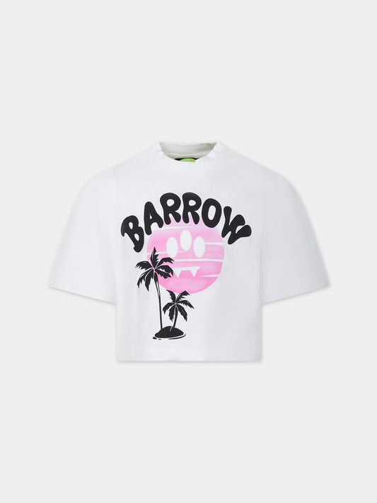 T-shirt bianca per bambina con logo,Barrow,S4BKJGTH052 002