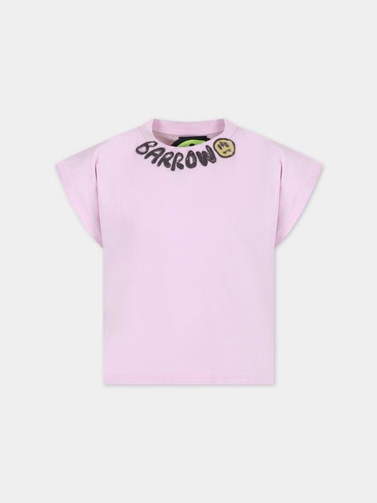 T-shirt rosa per bambina con logo e smile,Barrow,S4BKJGTH041 BW014