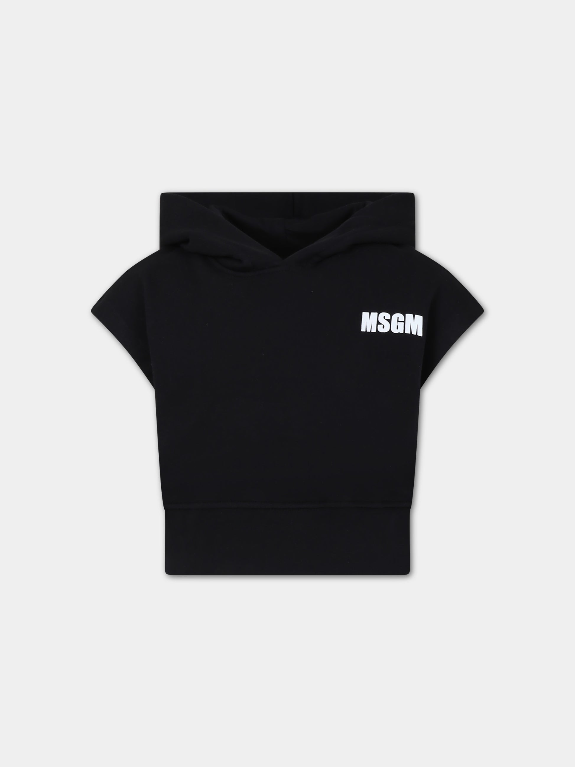 Felpa nera per bambina con logo e scritta,Msgm Kids,S4MSJGHS008 110