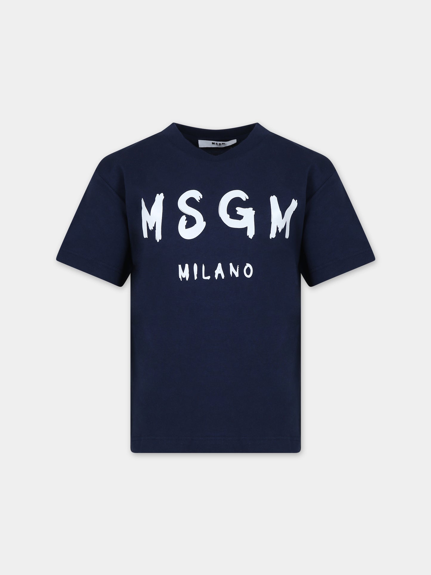 T-shirt blu per bambini con logo,Msgm Kids,S4MSJUTH011 060