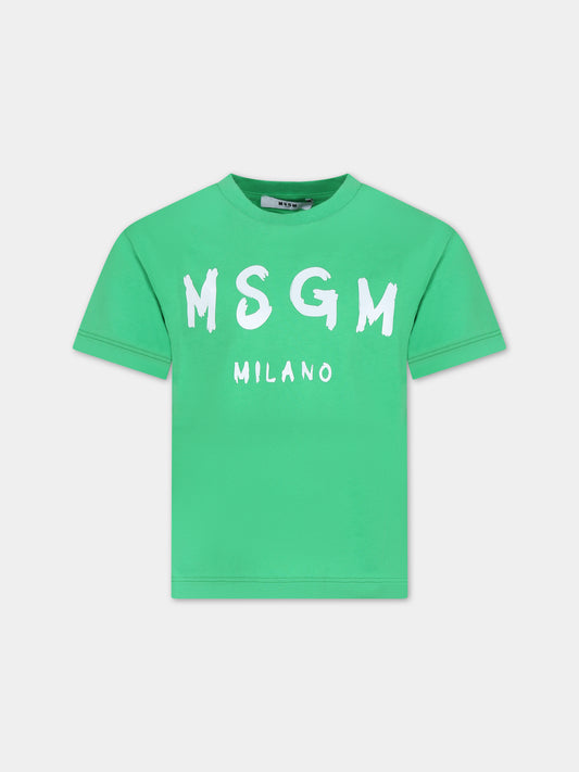 T-shirt verde per bambini con logo,Msgm Kids,S4MSJUTH012 080